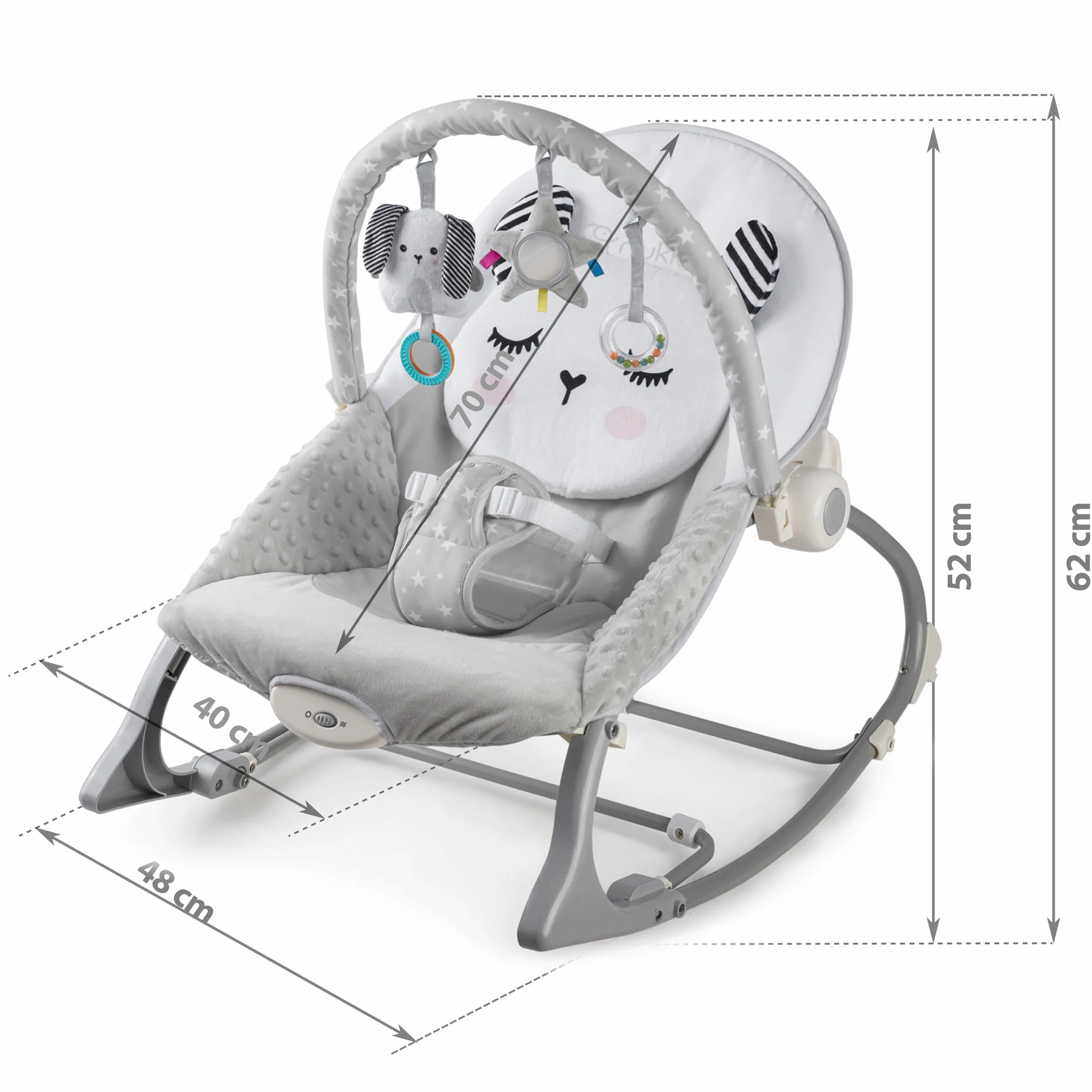 Nukido Sdraietta Neonati - Dondolino con Vibrazione e Giochi - Piedini Antiscivolo - fino a 18 kg Grigio