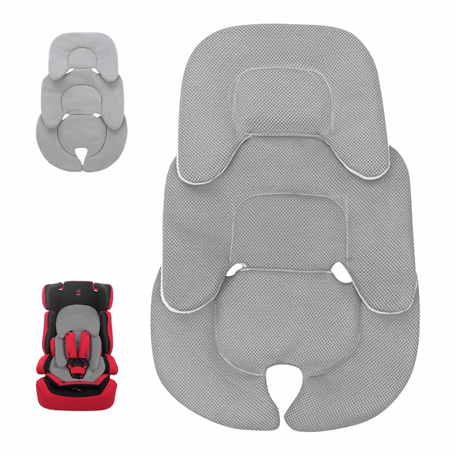 Riduttore universale per ovetto, nserto Neonato Rete 3D Peluche, Riduttore Ovetto, Anti-Sudorazione Poggiatesta Corpo, Ovetti Passeggini Seggioloni Viaggio (Grigio)