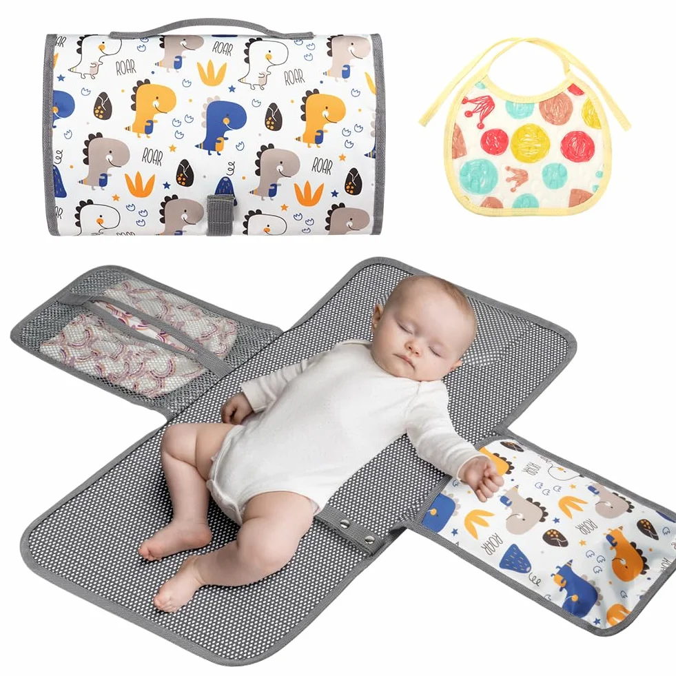 HOTUT Fasciatoio Portatile Pieghevole da Viaggio, Kit Cambio Pannolino per Neonato Esterno Casa Viaggio, Portable Tappetino Borsa per Il Cambio Pannolino, Regalo Battesimo Bimbo