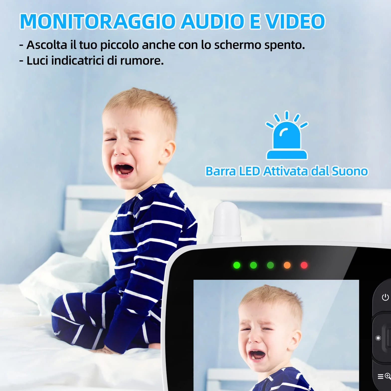 BURNNOVE Baby Monitor 3.5 Pollici Baby Monitor Video e Audio con Videocamera Remota 355° Rotazione, Zoom 2x, Modalità ECO, Visione Notturna 5m, Termometro e Ninne Nanne