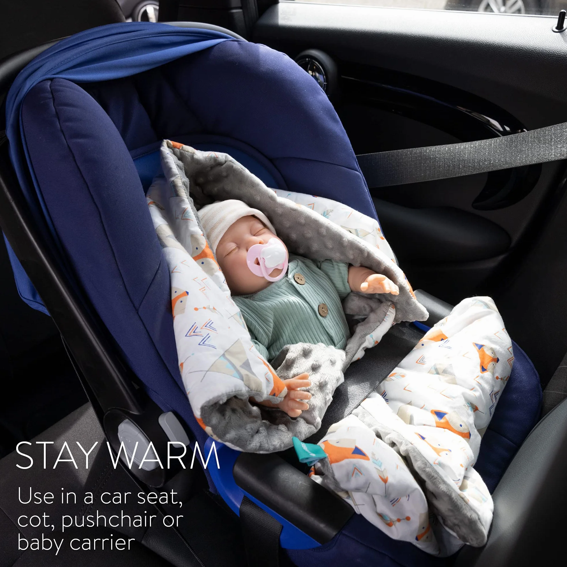 Navaris Coperta Bimbi Neonati per Seggiolino Auto - Coperta Neonato in Cotone per Carrozzina Ovetto Passeggino - Baby Blanket Universale 70x90cm