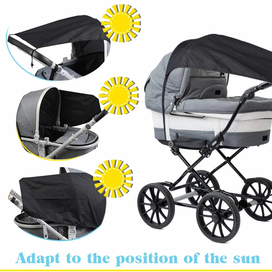Telo Parasole Universale, Parasole per Passeggino, Parasole Carrozzina, Parasole Passeggino, Protezione Solare per Passeggino e Navicella Regolabile con protezione UV 50, Nero