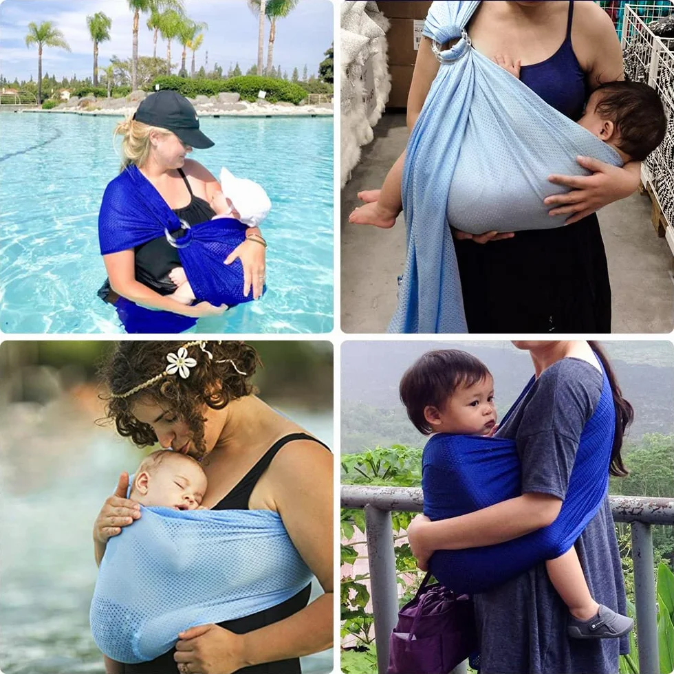 Fascia per bebè regolabile, con anello ad acqua, traspirante, ad asciugatura rapida, in tessuto a rete, perfetto per l'estate, il nuoto, la piscina, la spiaggia (azzurro)
