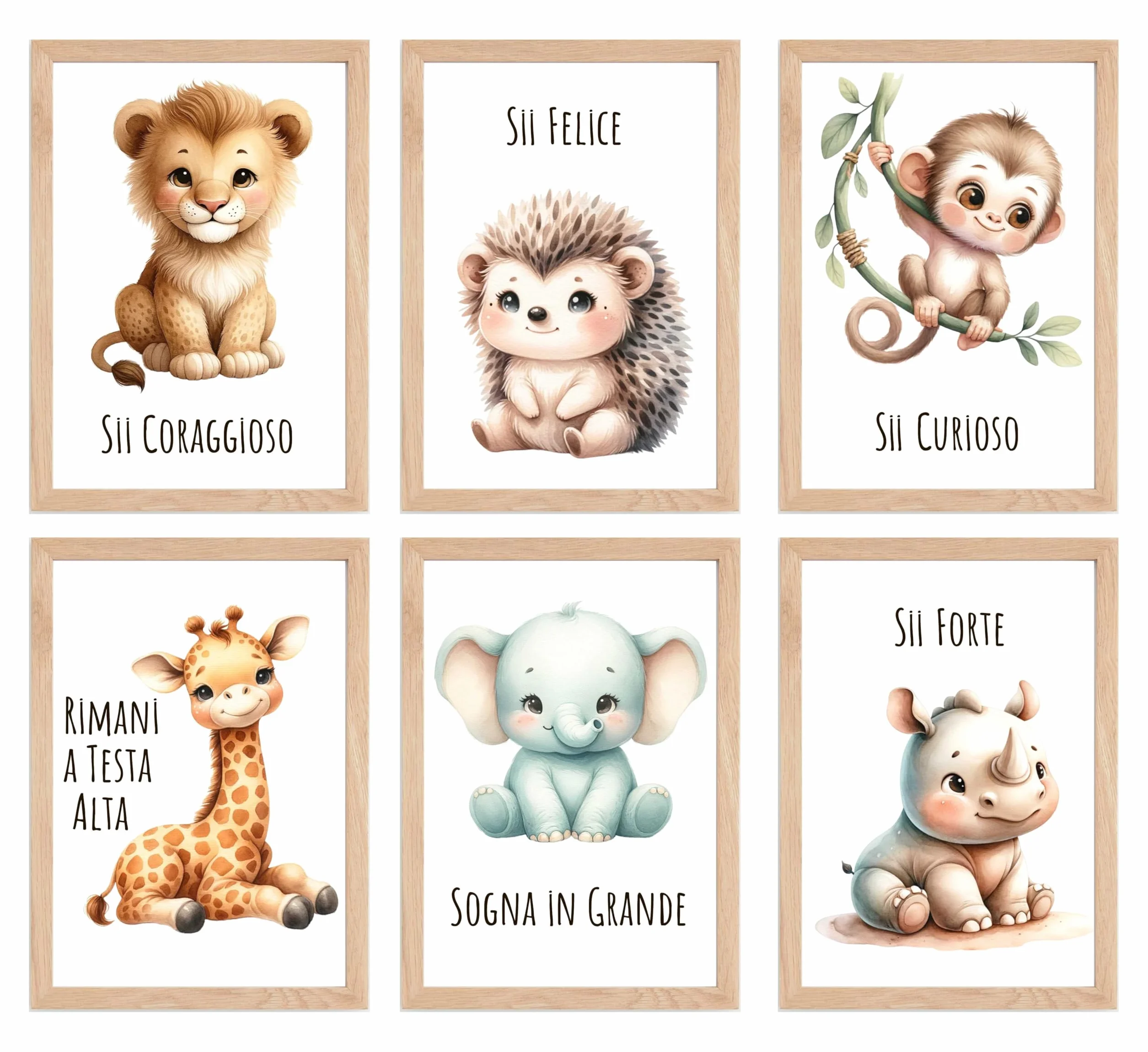 Wood for you Set di 6 Immagini per la Cameretta dei Bambini, Poster Decorazione da Parete Animali della Foresta Senza Cornici (Set 6 Cartoncino IT)