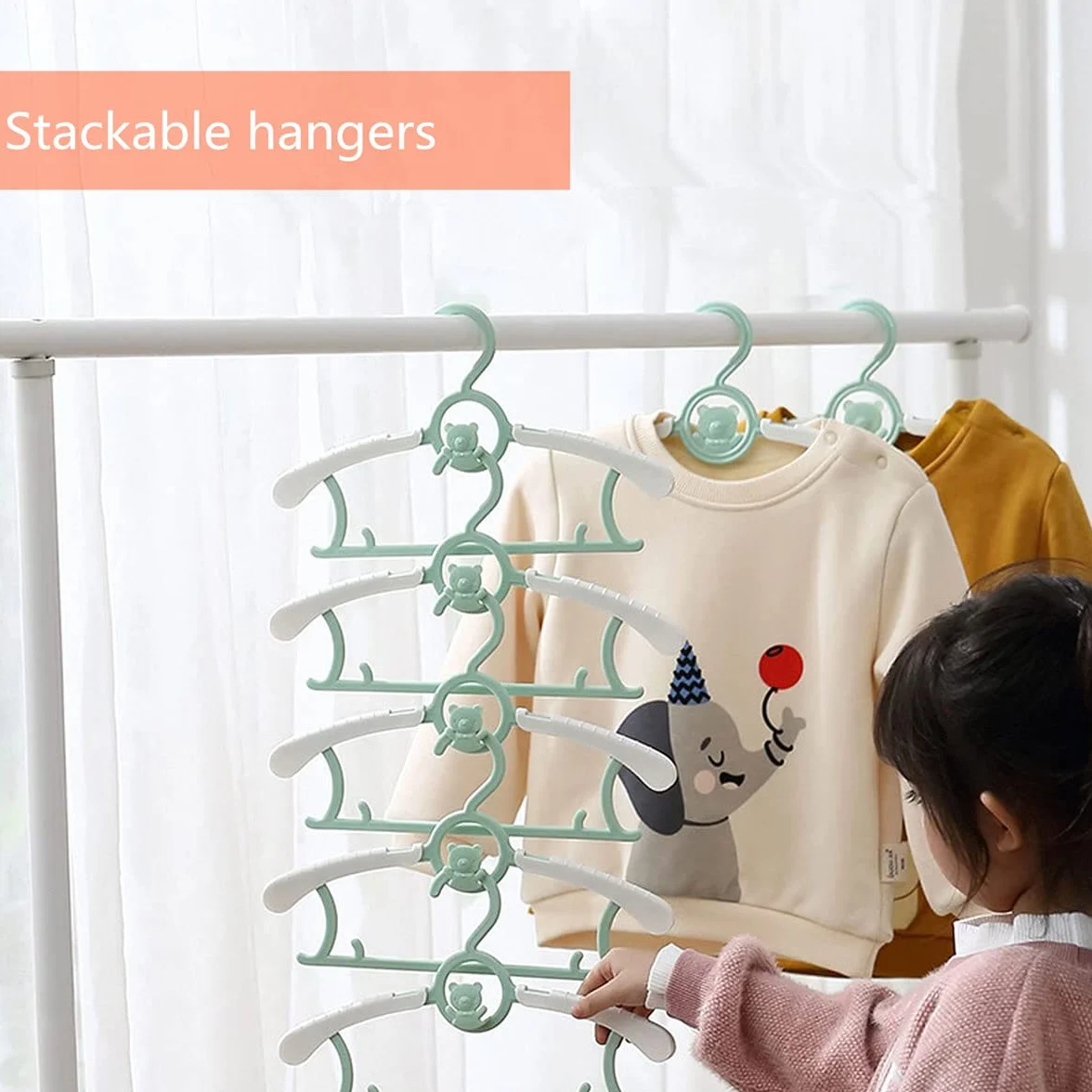 Spesh 20 grucce bambini, appendiabiti bambini,28-36 cm regolabili, in plastica, con ganci impilabili a forma di orsetto (grigio)