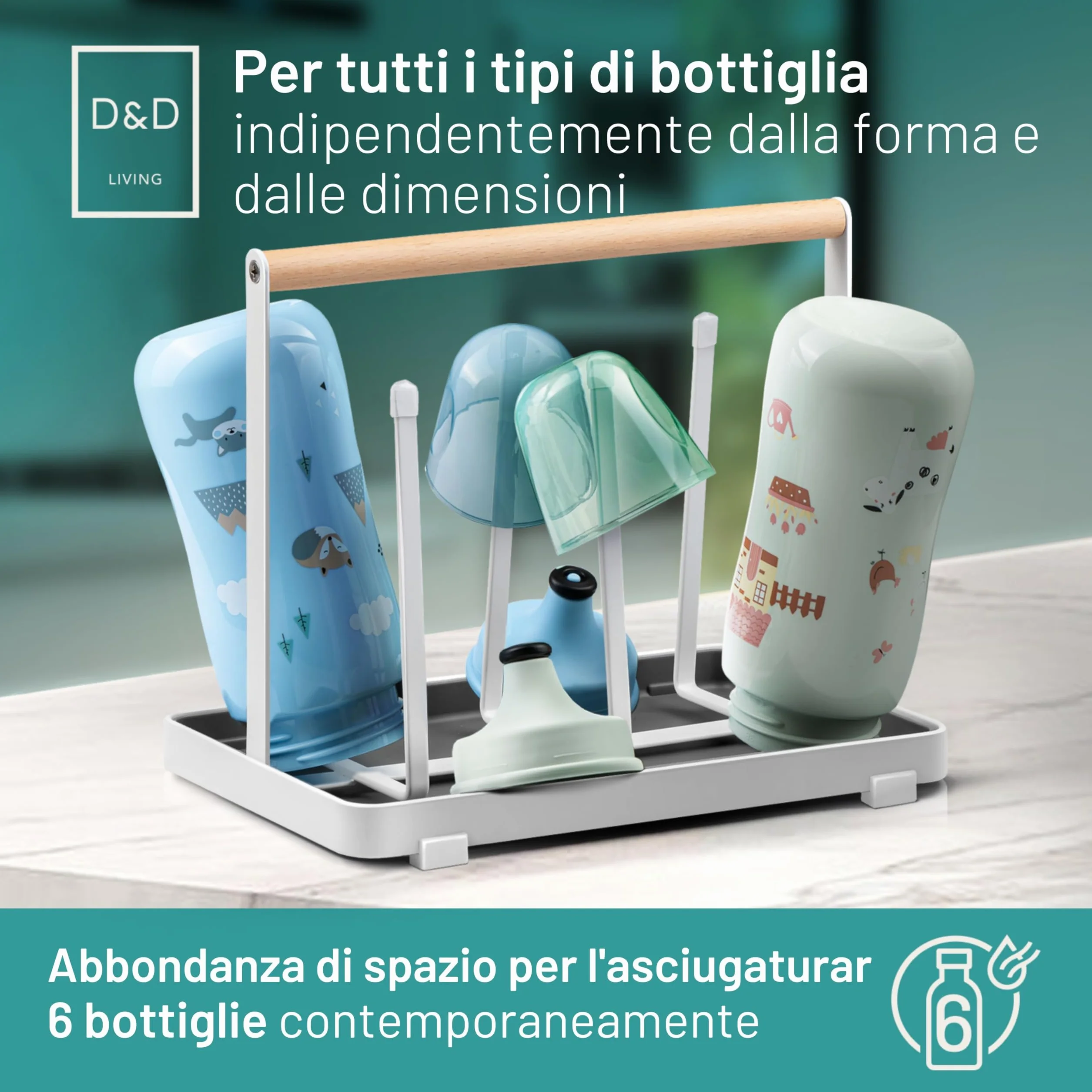 D&D Living Portabottiglie All-in-One per SodaStream - Scivolo di Asciugatura per Bottiglie di Tutti i Tipi: Duo, Crystal, Easy, Bottiglie per Bevande e Biberon - Stendino Universale (Metallo, Nero)