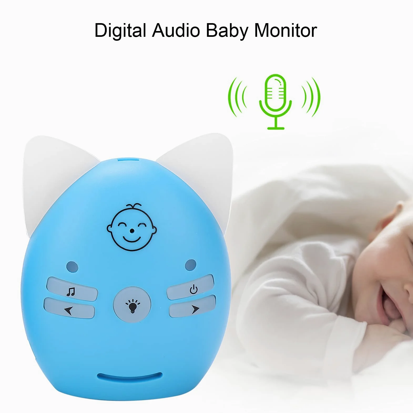 Cryfokt Baby Monitor Wireless, Monitor Audio Digitale con Conversazione Bidirezionale, Luce Notturna, Tecnologia FHSS, Portata da 200 a 300 Metri per Casa e Asilo Nido (Spina europea)