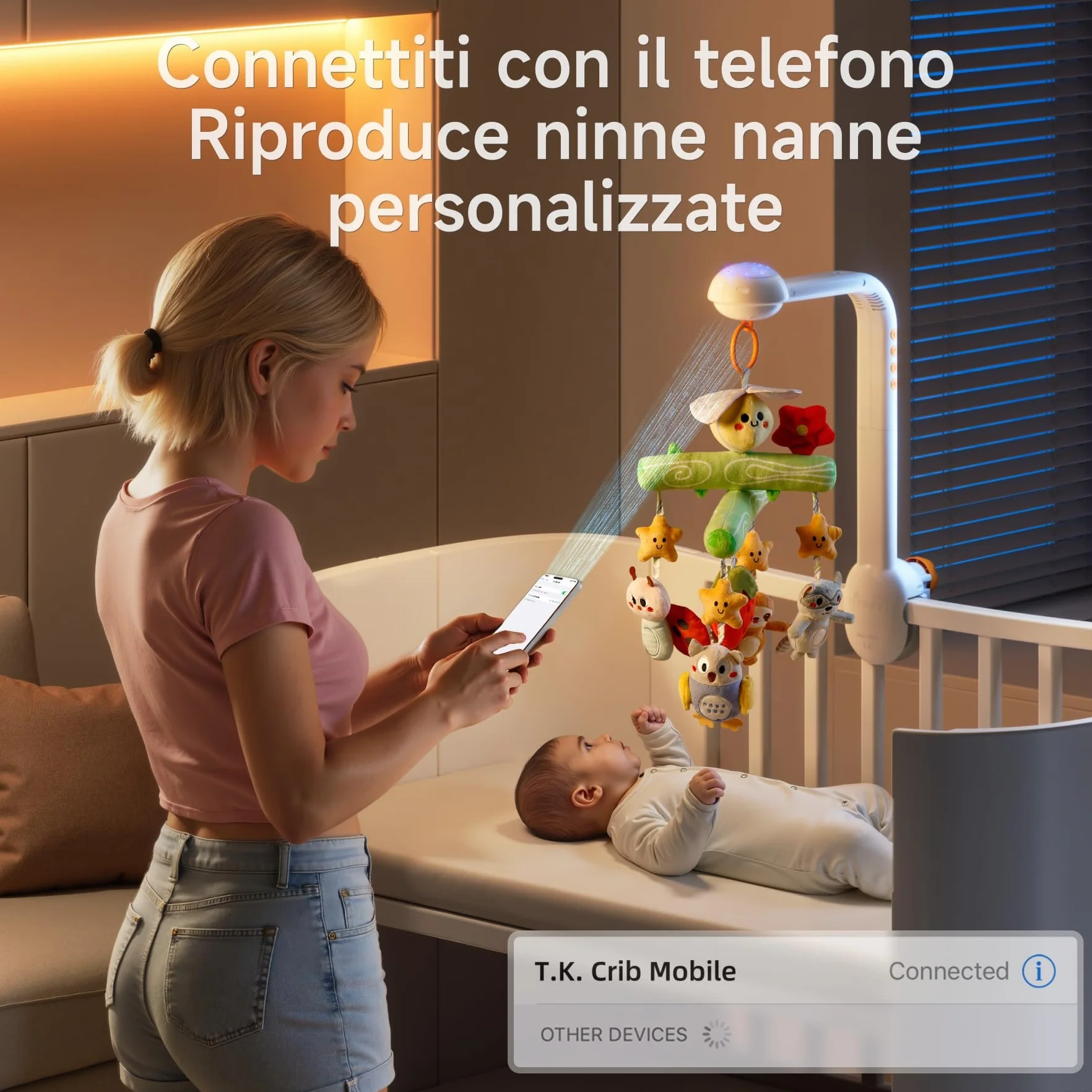 TUMAMA KIDS Giostrina Culla Neonato con Musica e Proiettore di luci, Carillon Culla per Neonati 0 3 6 9 Mesi, Sonaglio Giochi Neonato Telecomandato Giocattolo Sensoriale per Neonati Regalo
