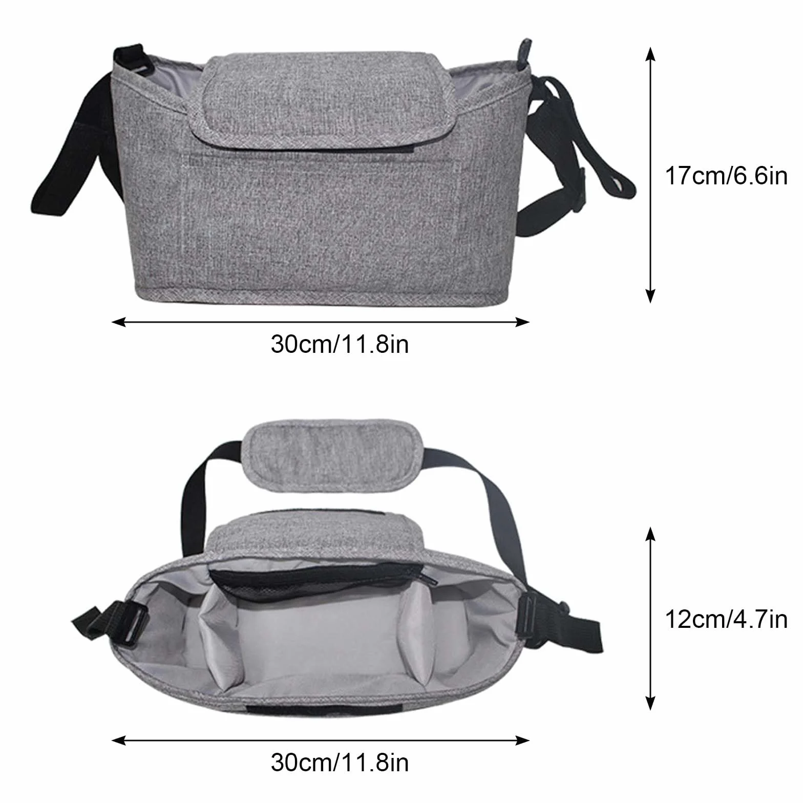 Borsa Organizer Universale Per Passeggino Neonato, Pram Bag Organizer Carrozzina Buggy Storage Bag, Multifunzione Borsa Cambio Neonato con Tracolla, Borsa per Neonati Biberon Pannolini (Nero)