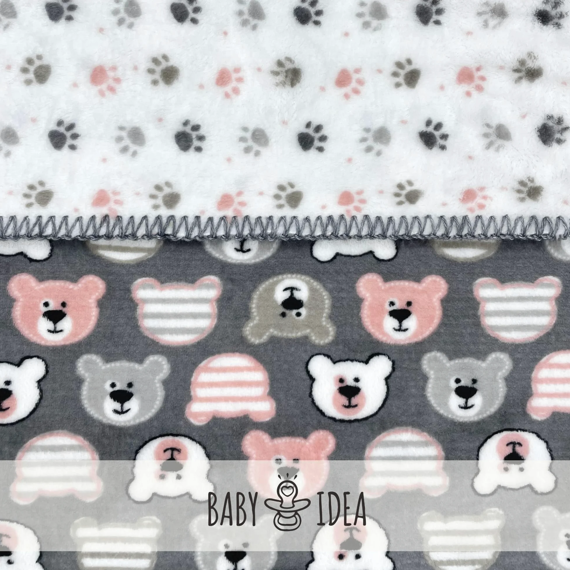 baby idea - Copertina Neonato Invernale Di Alta Qualità Calda e Morbida Con Profilo Ricamato a Mano Copertina Pile Lettino Made In Italy (135 X 110, Orsetto Grigio)