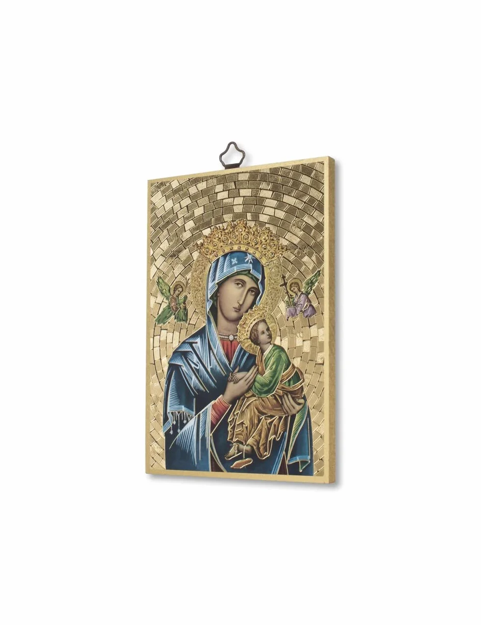 Fratelli Bonella | Quadro Sacro su legno MDF di pioppo 8mm della Madonna del Perpetuo Soccorso con Preghiera a lei dedicata sul retro 10 x 15 cm | Made in Italy