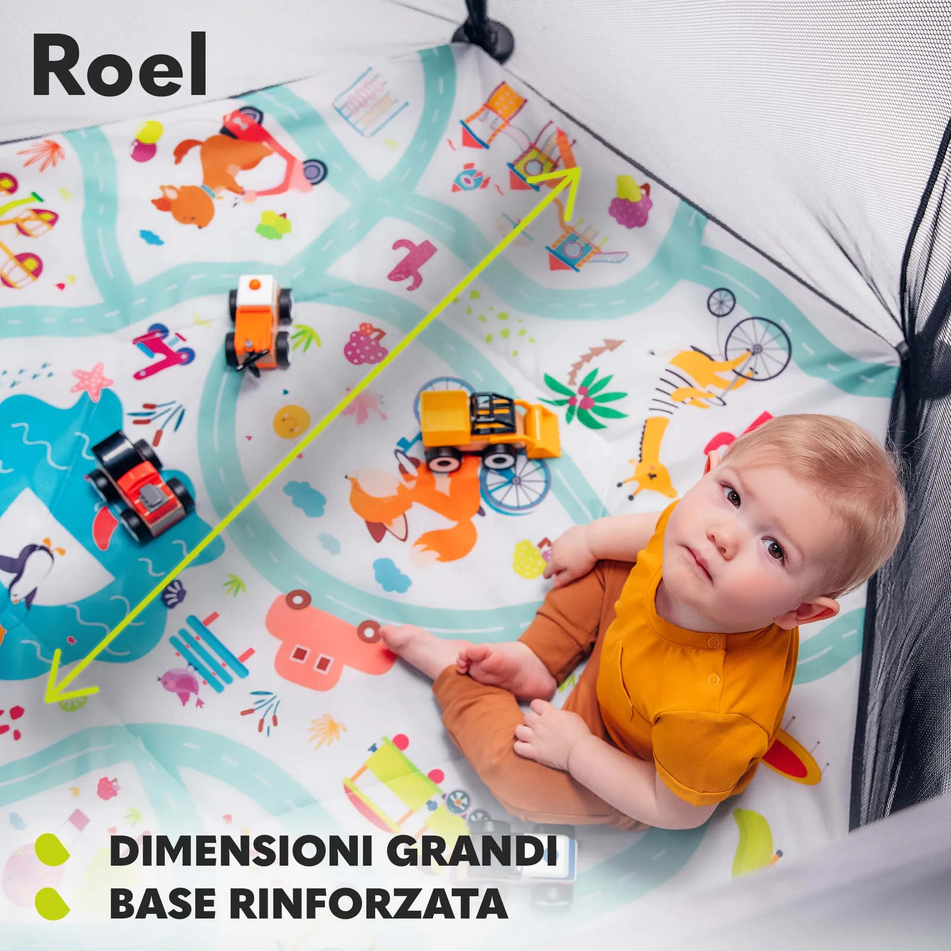 LIONELO Roel box bambini da 6 mesi fino a 15kg forma esagonale grandi dimensioni 135 x 118 x 83 cm Blocco di piegatura LockGuard, le pareti trasparenti, Gambe antiscivolo, Piegatura facile, Borsa
