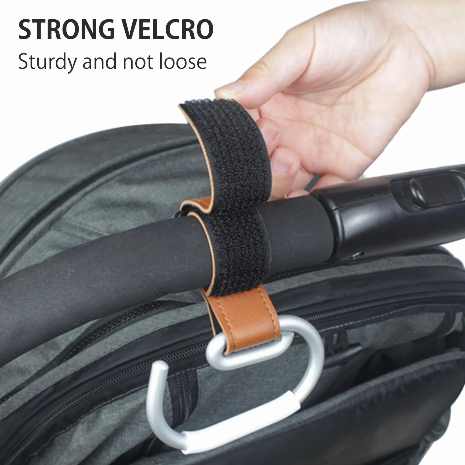 Vihir Passeggino Gancio per Borse, Grande Passeggino Gancio Universale, Accessori Passeggino, Pelle PU + Lega di Alluminio+Silicone Anti Scivolo Protettiva