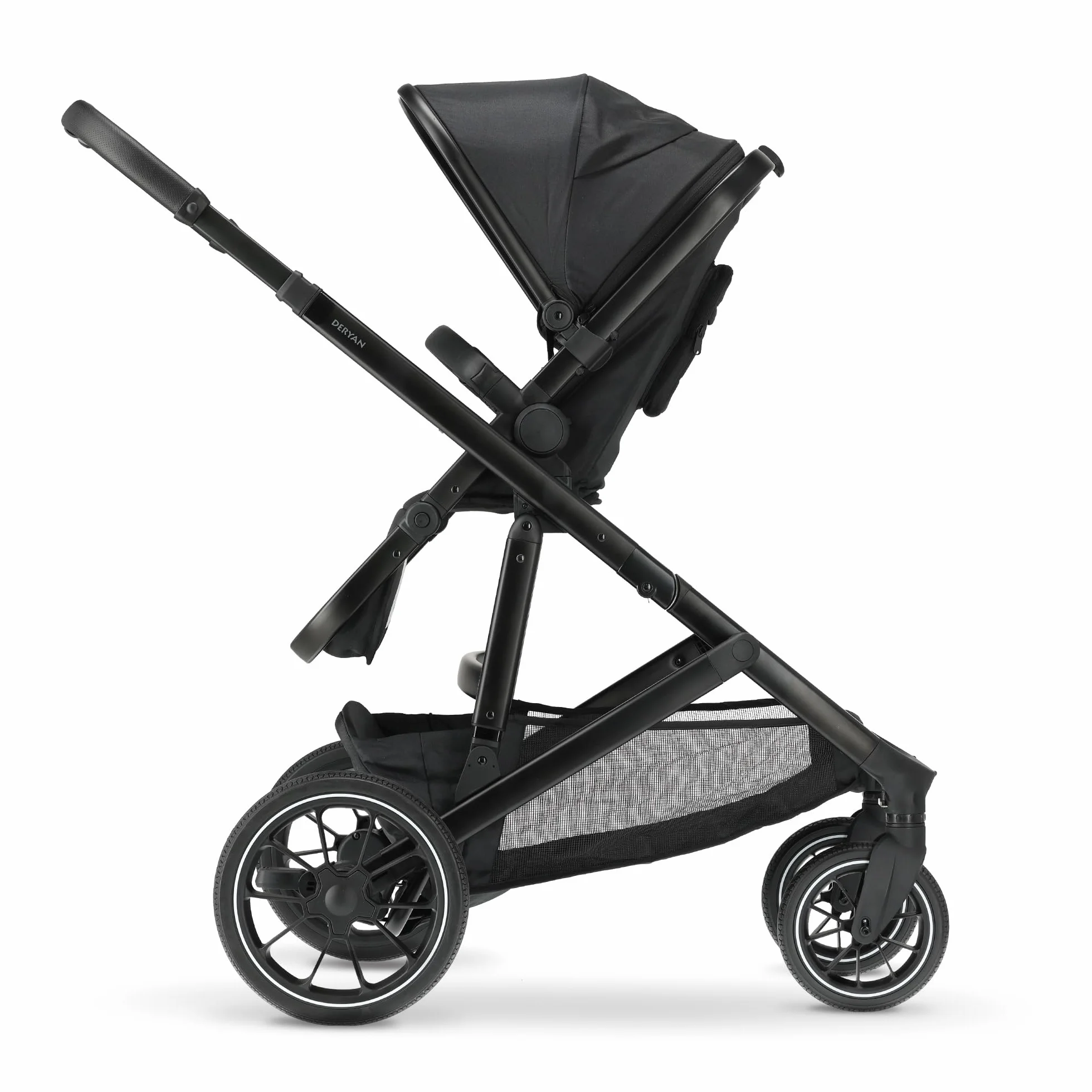 Deryan Evy V2 Passeggino per 2 bambini, Duo Tandem, 0-4 anni, doppio Duett, per neonati e bambini in età prescolare, carrozzine fino a 50 kg, passeggino, passeggino da viaggio 2 in 1, Nero con zecca