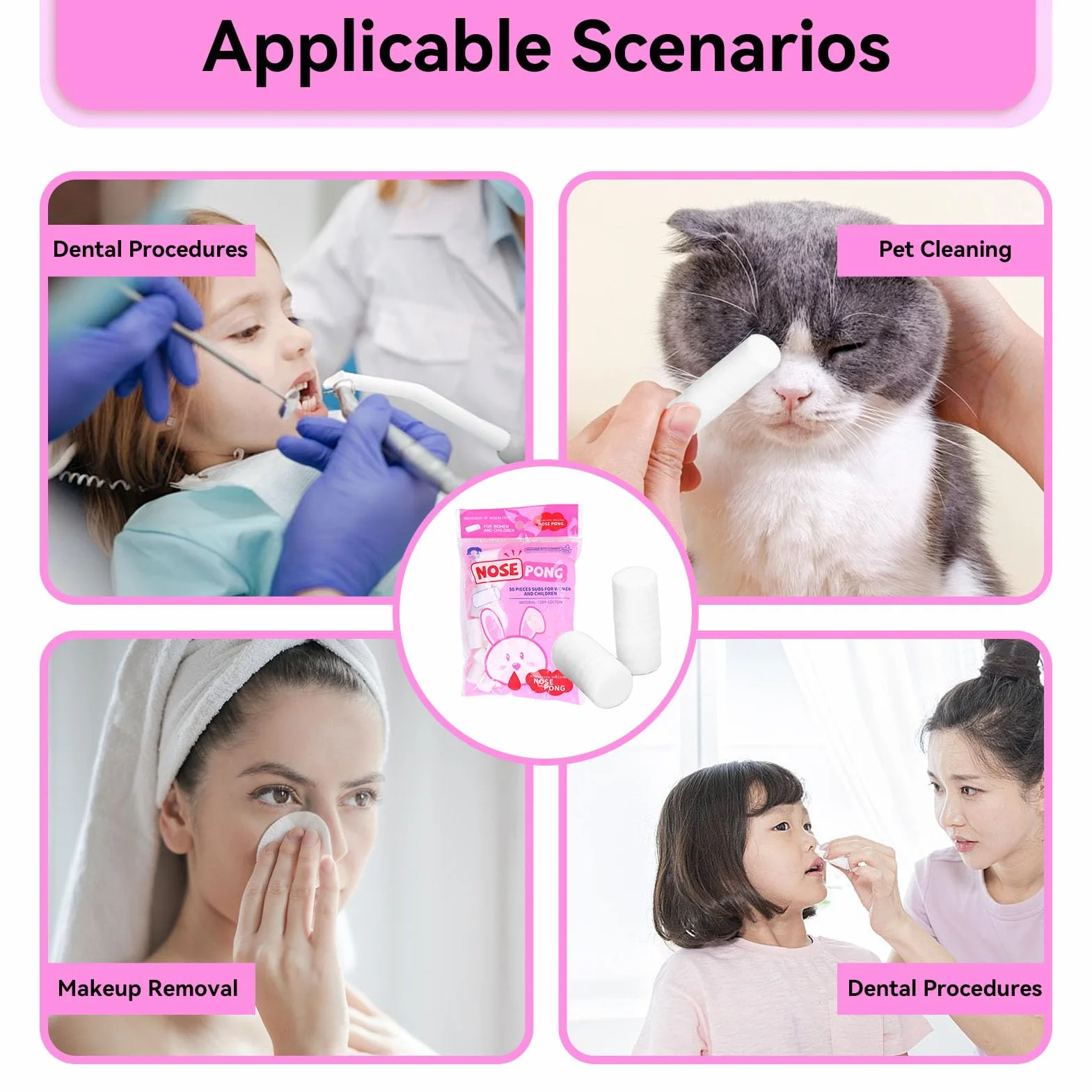 5 confezioni di tappi per sangue dal naso per bambini, rotoli di cotone dentale tampone di cotone emostatico per coagulazione del sangue per bocca e naso (M)