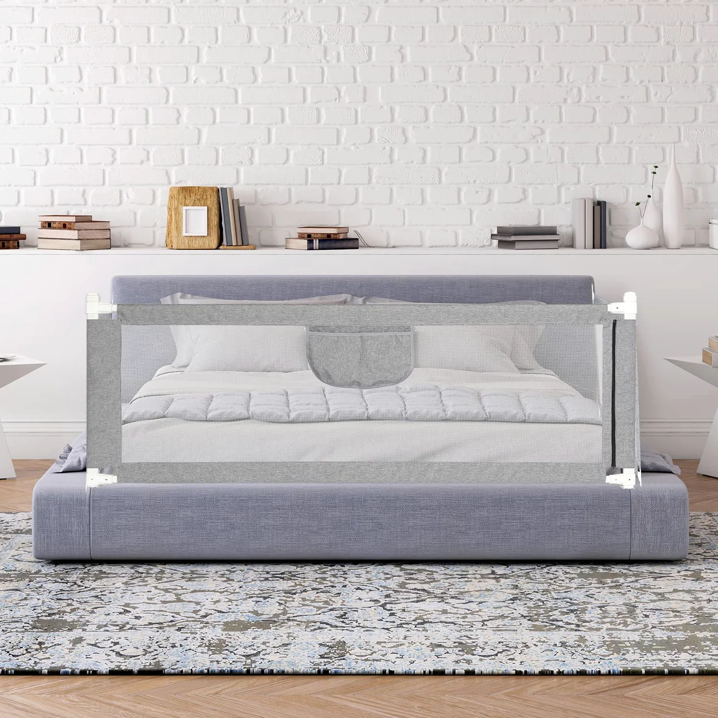Griglia di protezione per lettino, 180 x 80 cm, per bambini, con rete ariosa, struttura stabile, facile da montare, colore: grigio