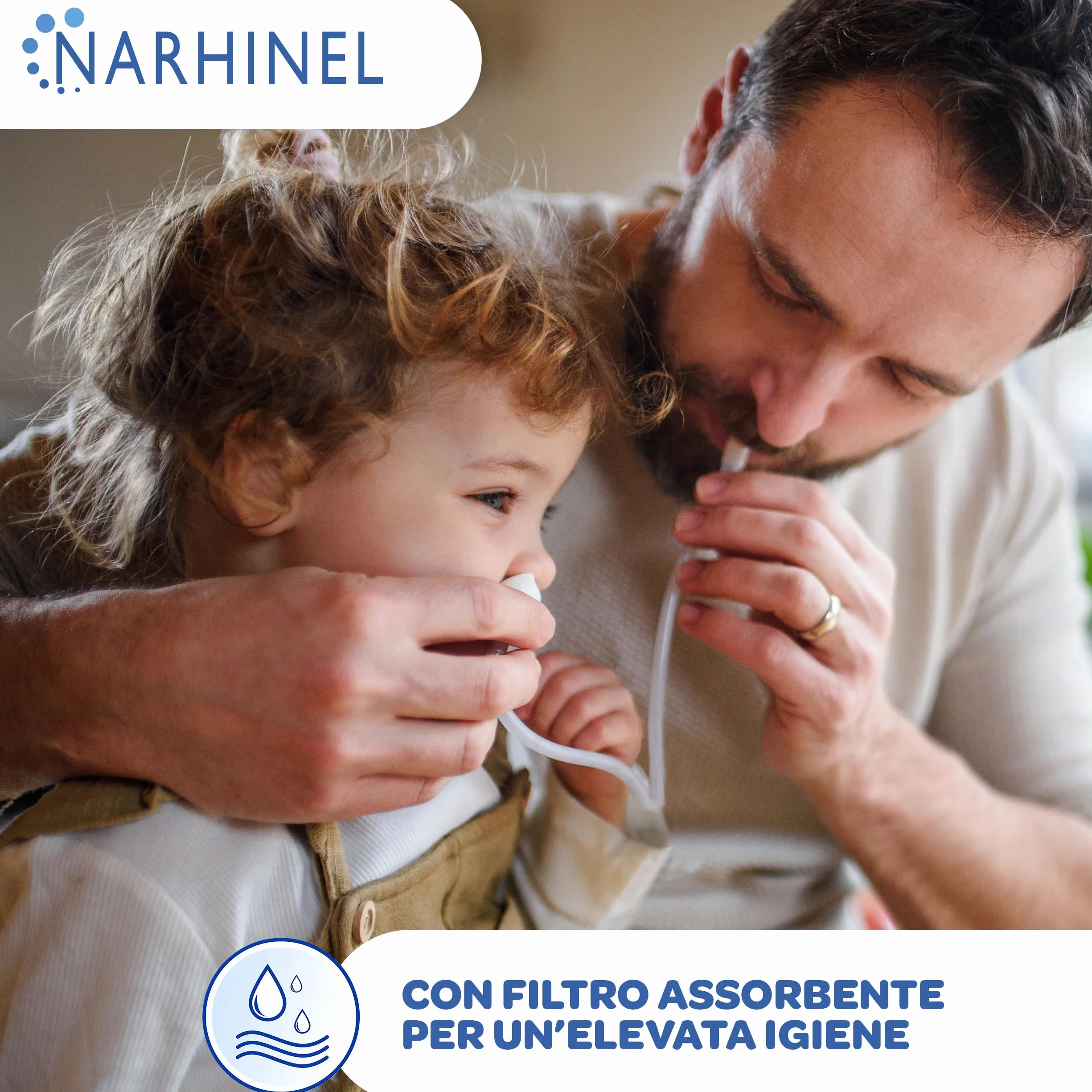 Narhinel Aspiratore Nasale per Neonato e Bambini con 2 Ricambi Soft, Aiuta a Liberare il Naso Chiuso, rimuovendo delicatamente le secrezioni nasali