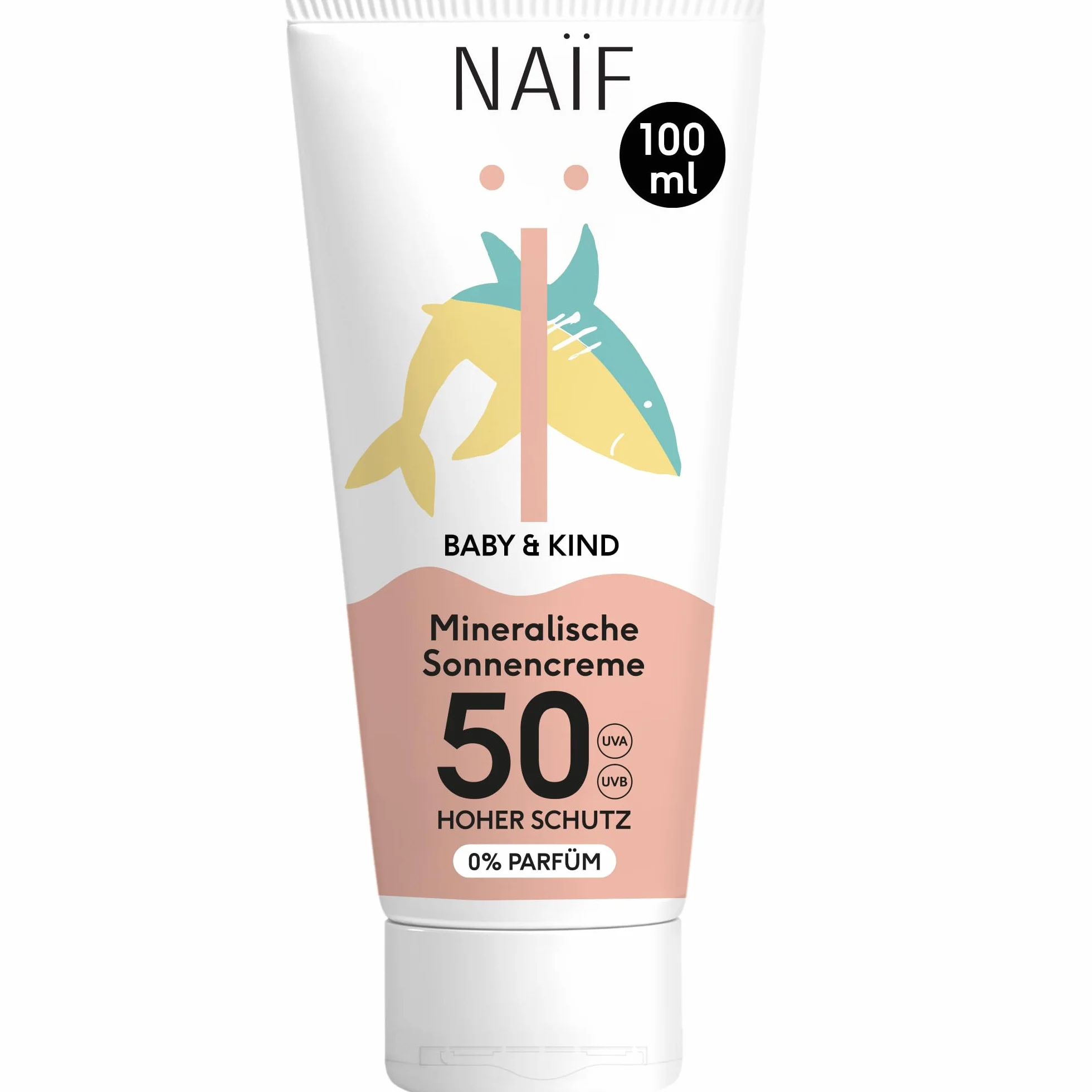 Naïf Crema solare minerale - per Neonati e Bambini - Protezione elevata - Resistente all'acqua - Vegano - Senza profumo - SPF50-100ml