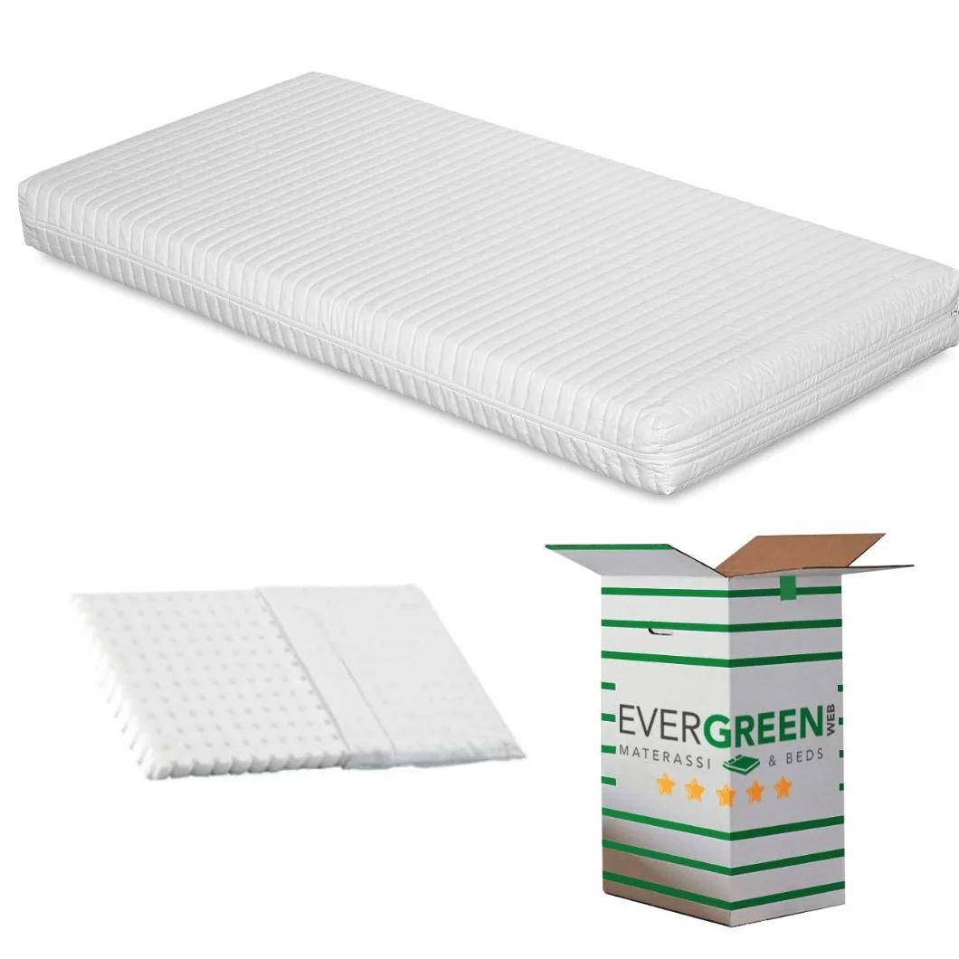 EVERGREENWEB Materasso Lettino o Culla 60x120 per Bambini alto 12 cm + Cuscino su misura GRATIS con Fodera in Cotone Naturale, Rivestimento Sfoderabile Bianco Anallergico Lavabile SYMBA