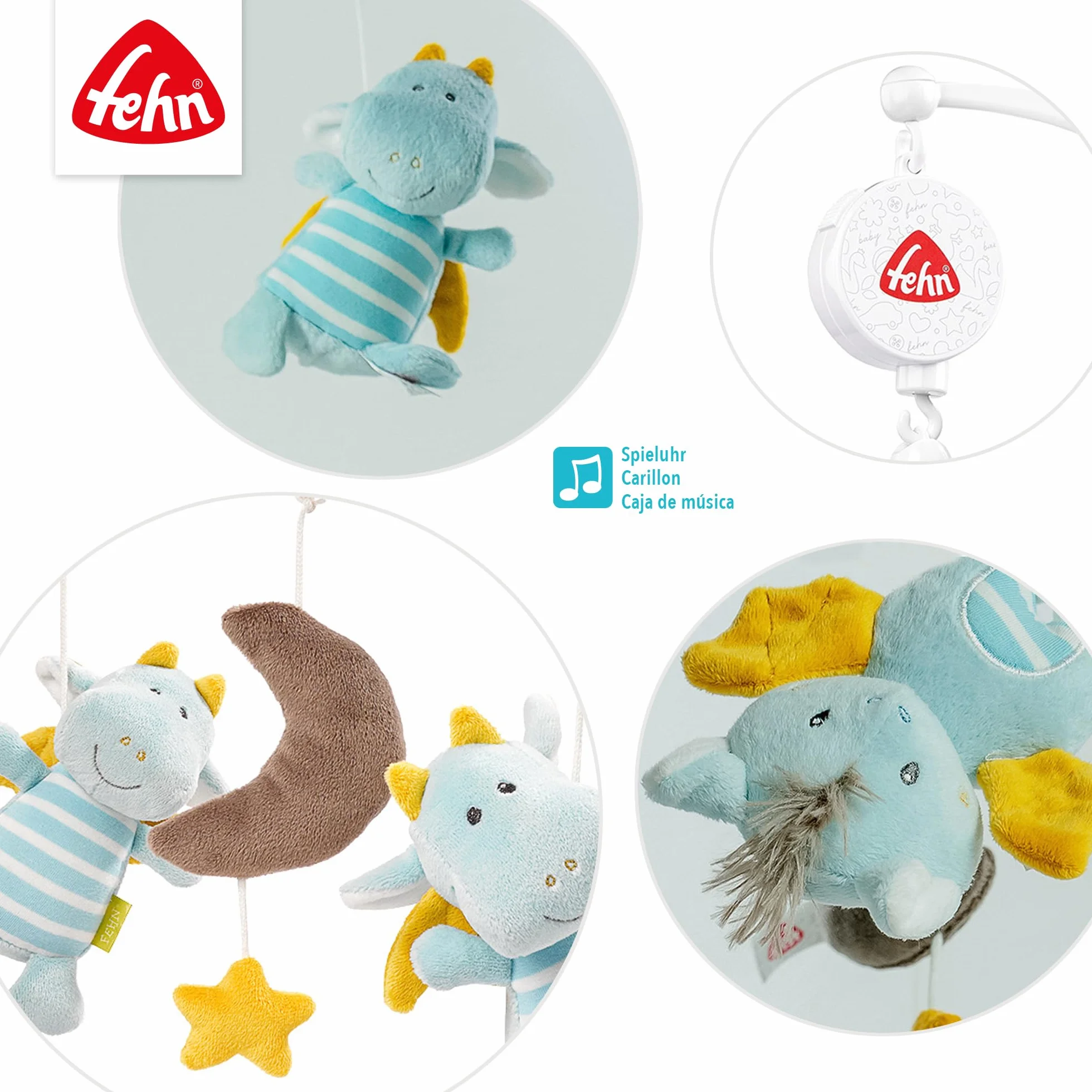 Fehn giostrina musicale Little Castle - mobile da appendere con melodia musicale ninna nanna di Mozart e personaggi per calmare e intrattenere - Con fissaggio al letto per bambini da 0 a 5 mesi