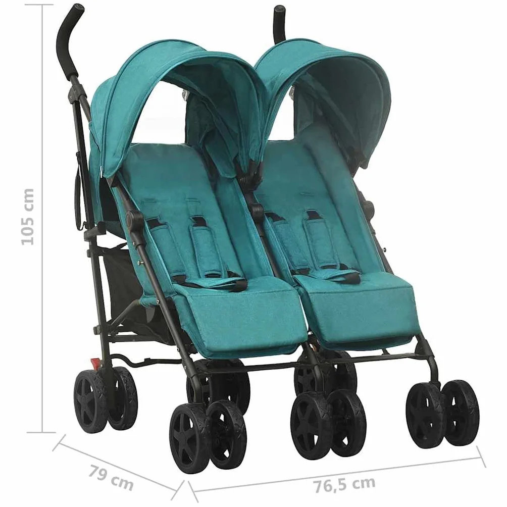 vidaXL Passeggino Gemellare Verde in Acciaio