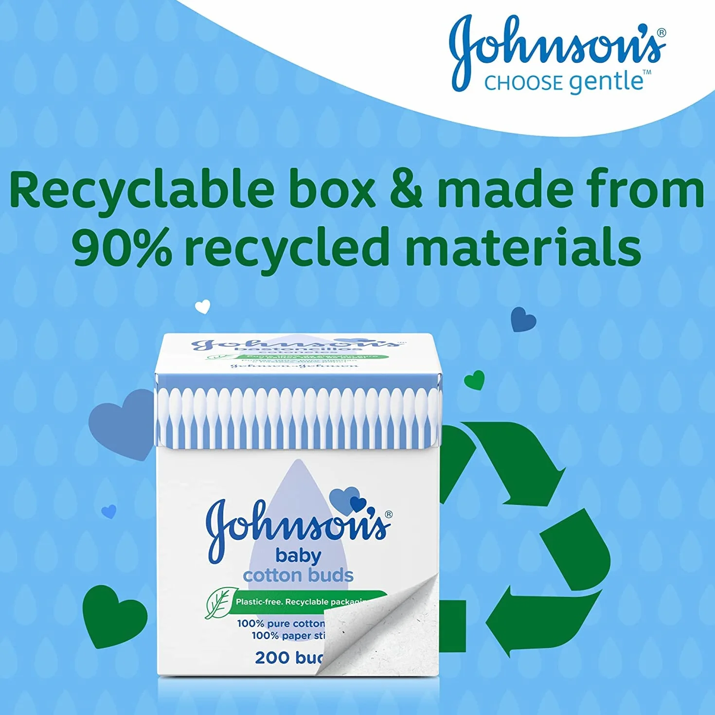 Johnson's Baby-Pure Cotton Buds 200, confezione da 6
