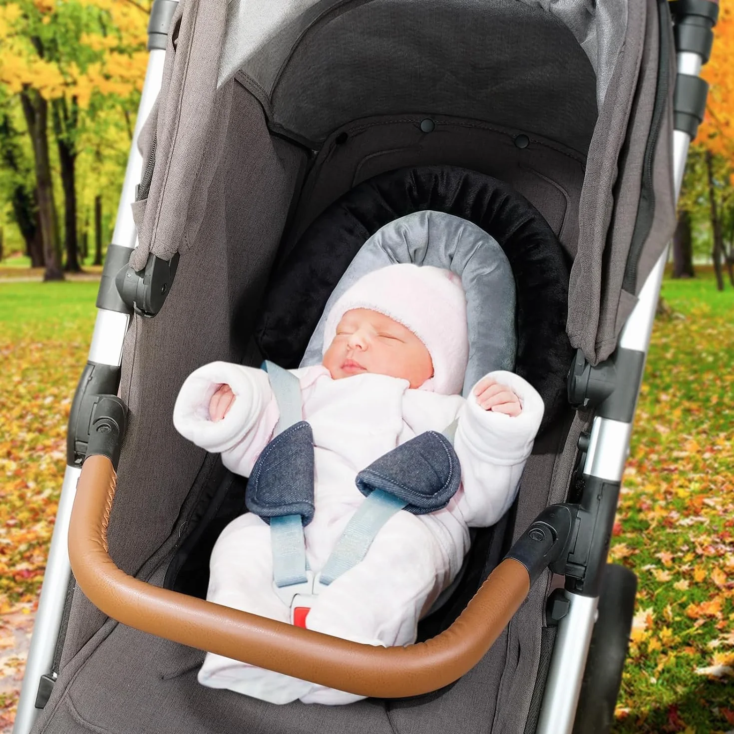 INFANZIA Riduttore per seggiolino 2 in 1, universale, per tutti i passeggini, per neonati, poggiatesta per ovetto e seggiolini auto, ideale per tutte le stagioni, 51 x 30 cm, nero