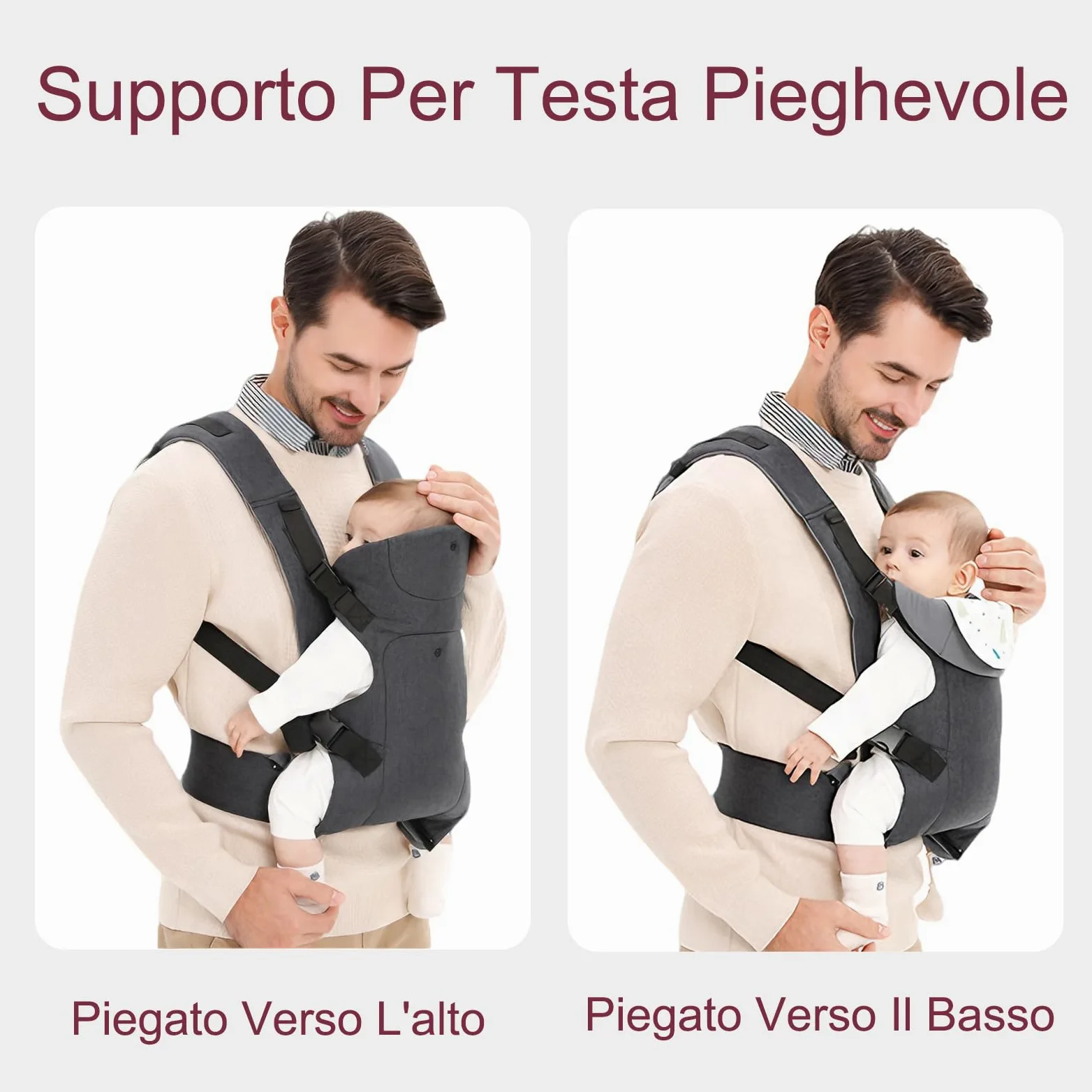 Marsupio Ergonomico, Anca Sana Cotone Anteriore Posteriore Portare per Neonato Bambino 3-15kg Traspirante Regolabile Fascia Porta Bebè Anca Sana Mani Libere