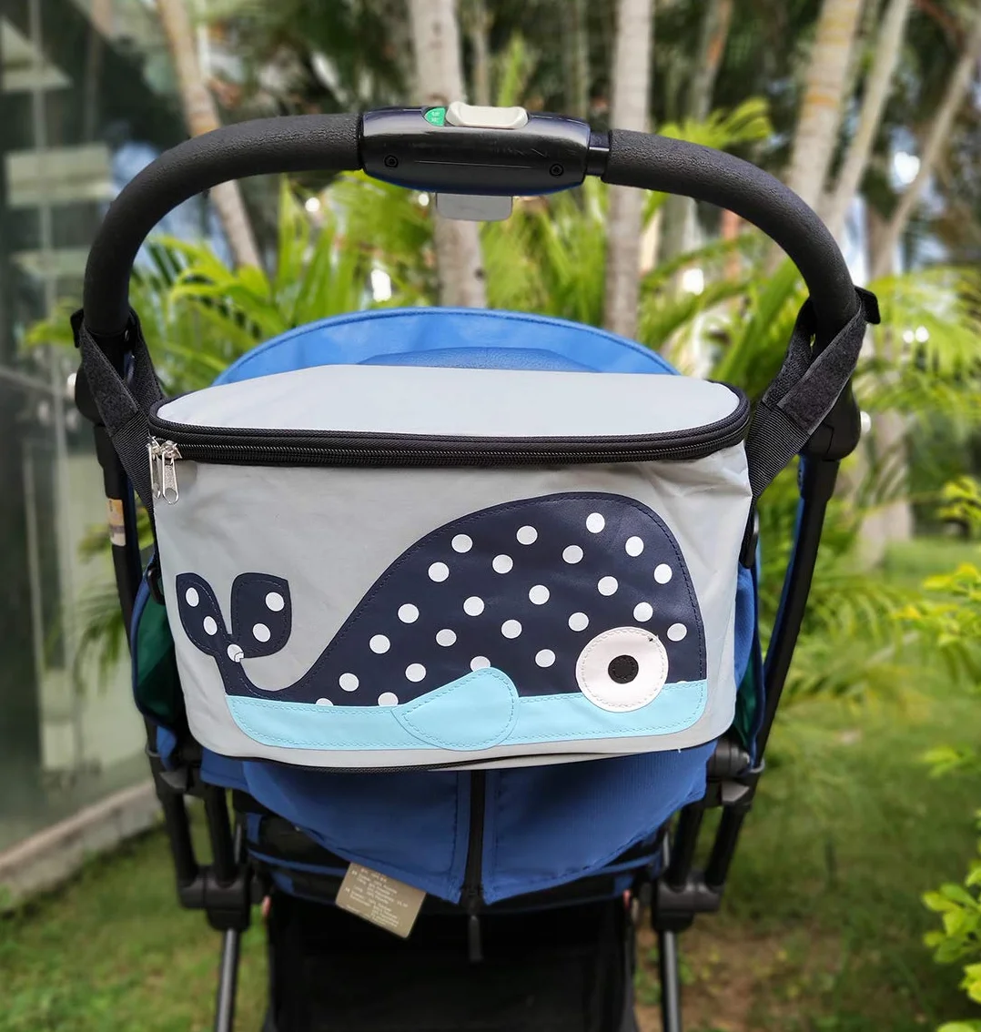 Borsa Portaoggetti Passeggino Universale,Organizzatore Passeggino Valco Con Porta Biberon Portabicchieri per Carrozzina, Resistente all' acqua（Whale con copertura)