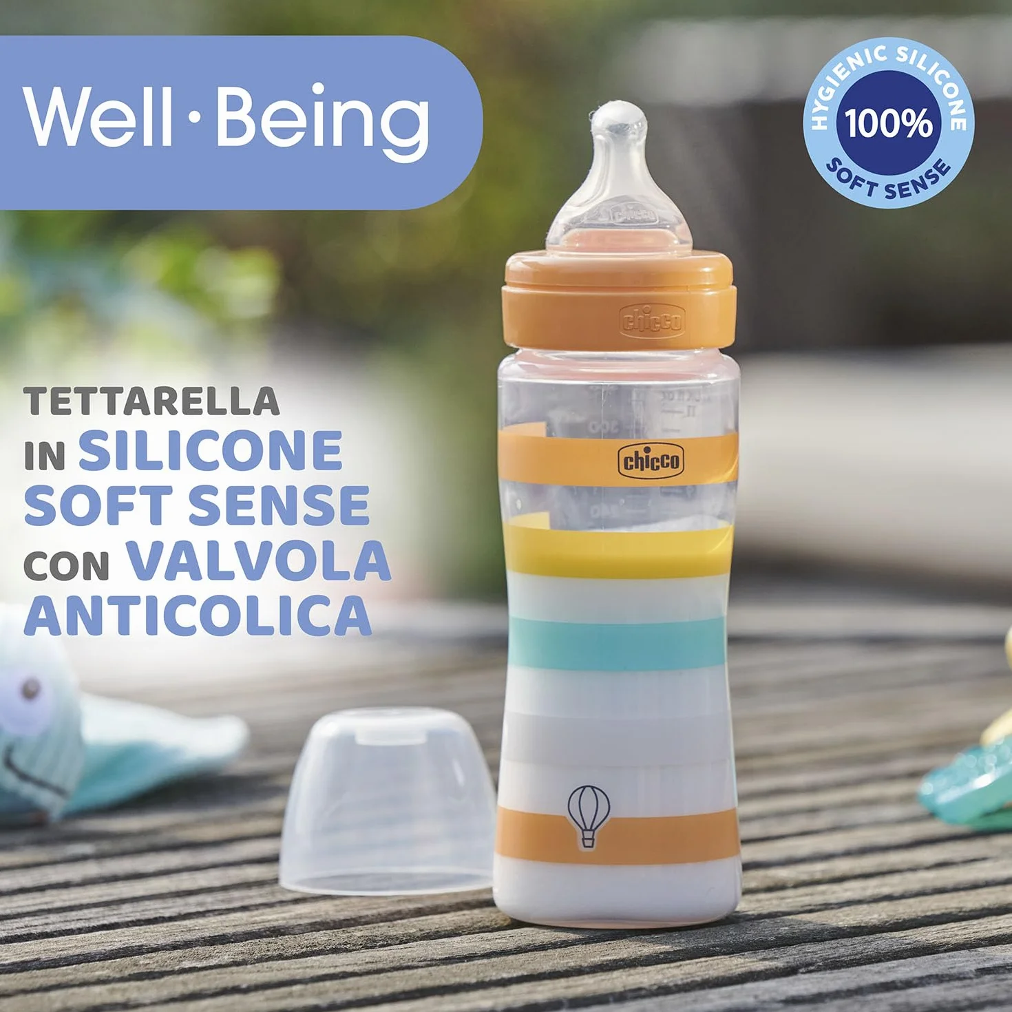 CHICCO Biberon Benessere Flusso Veloce, in Plastica da 330 ml, con Tettarella Physio in Morbido Silicone e Finitura Soft Sense, Riduce Rigurgito e Irritabilità, 4 Mesi+, Neutro