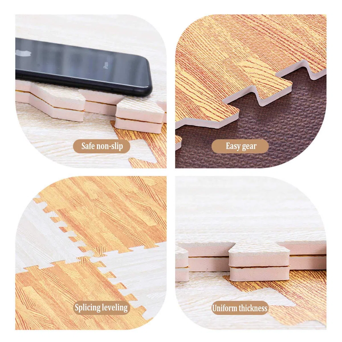 Tappetino da Gioco per Bambini, Tappetini da Gioco per Bambini in Morbida Schiuma Eva - Protezione del Pavimento, per Sala Giochi Yoga per Esercizi in Garage,White+Dark Brown+Khaki,10