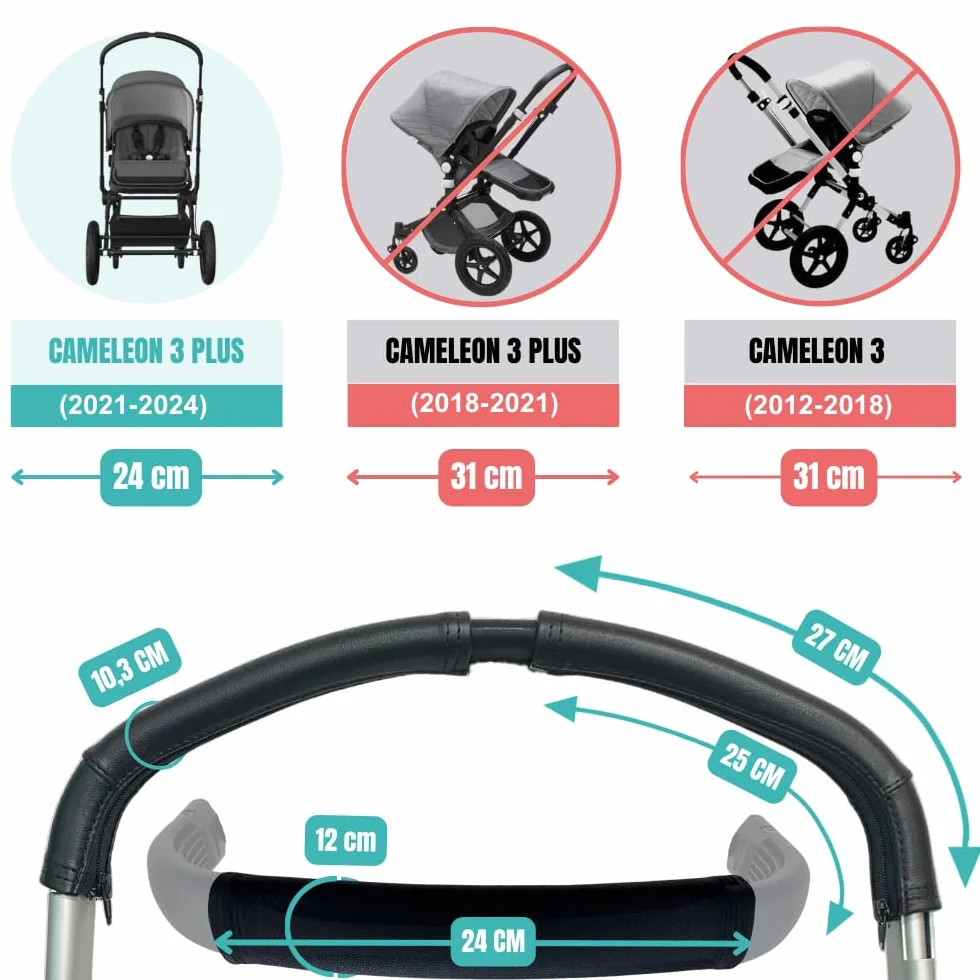 PROTEC TIF | Custodie in ecopelle per il manubrio e il maniglione compatibile con Bugaboo CAMELEON 3 PLUS (2021-2023) | Si posizionano sopra le custodie originali |