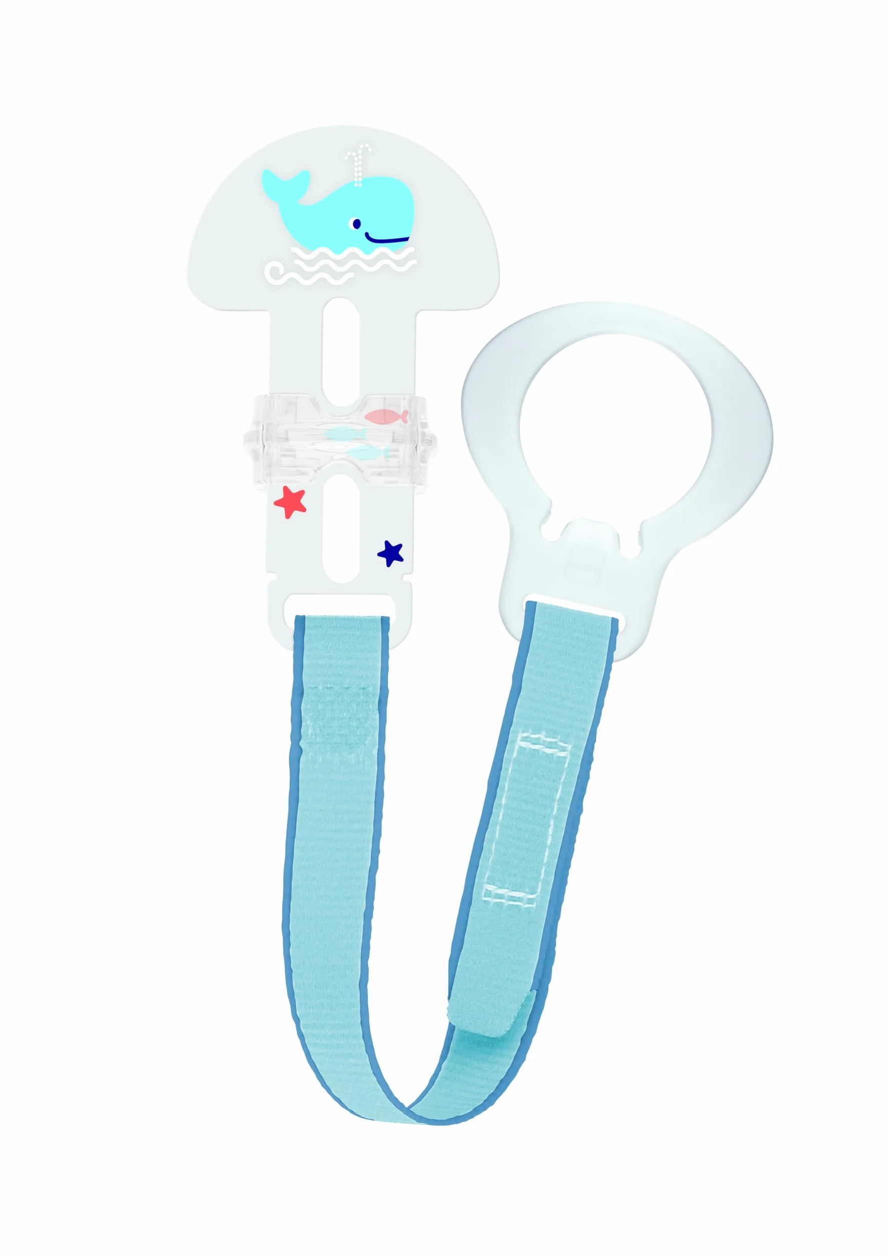 MAM Clip & Cover Catenella Portaciuccio, Catenella ciuccio 0+ mesi regolabile con chiusura a velcro e salvasucchietto, Compatibile con accessori neonato, succhietti e dentaruoli, Azzurro