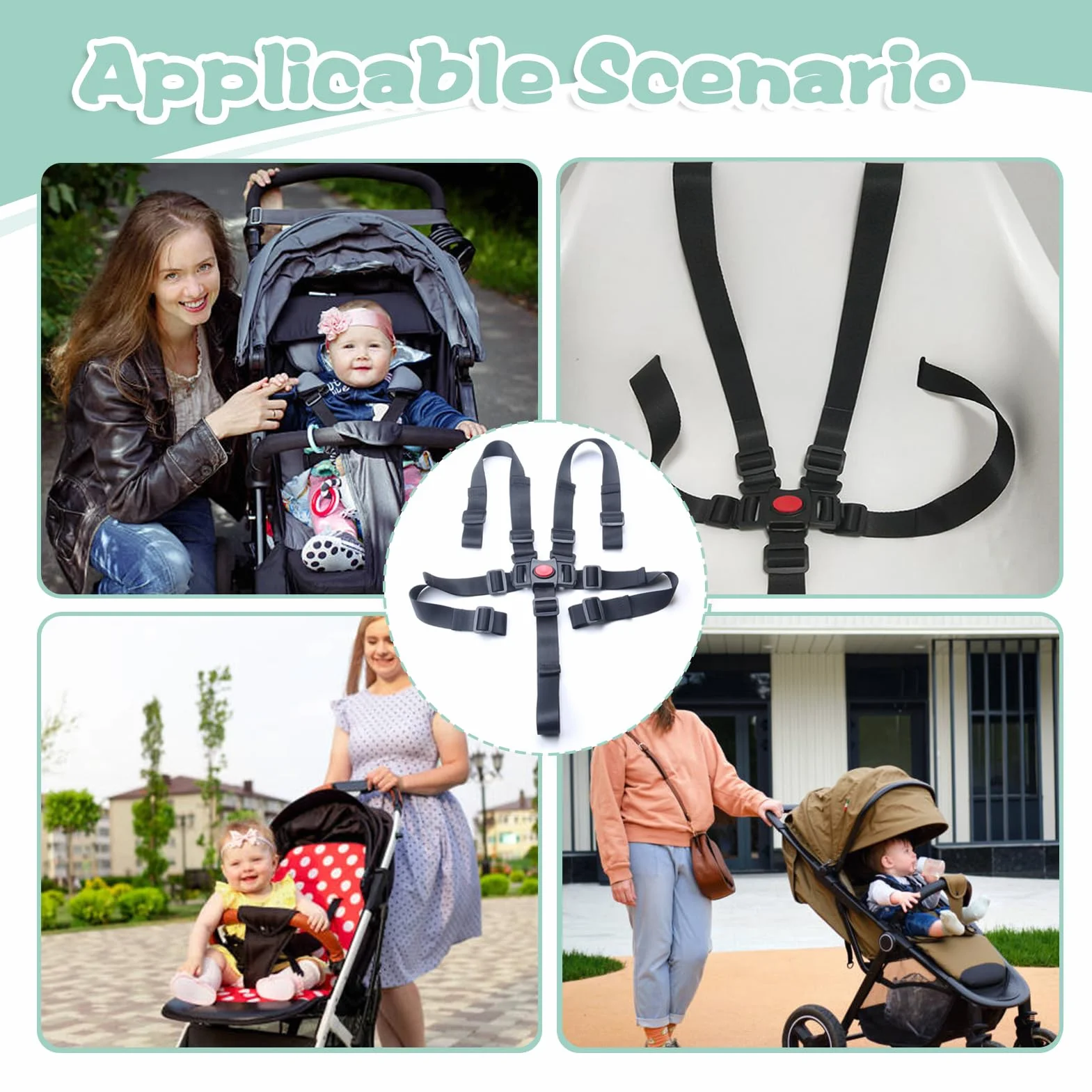 Cinture Passeggino Universali, Seggiolone Cintura Imbracatura di Sicurezza per Bambini, Passeggini Cintura Seggiolone a Regolabile Cinghie Universale per Auto Carrozzina Seggiolon (Nero)