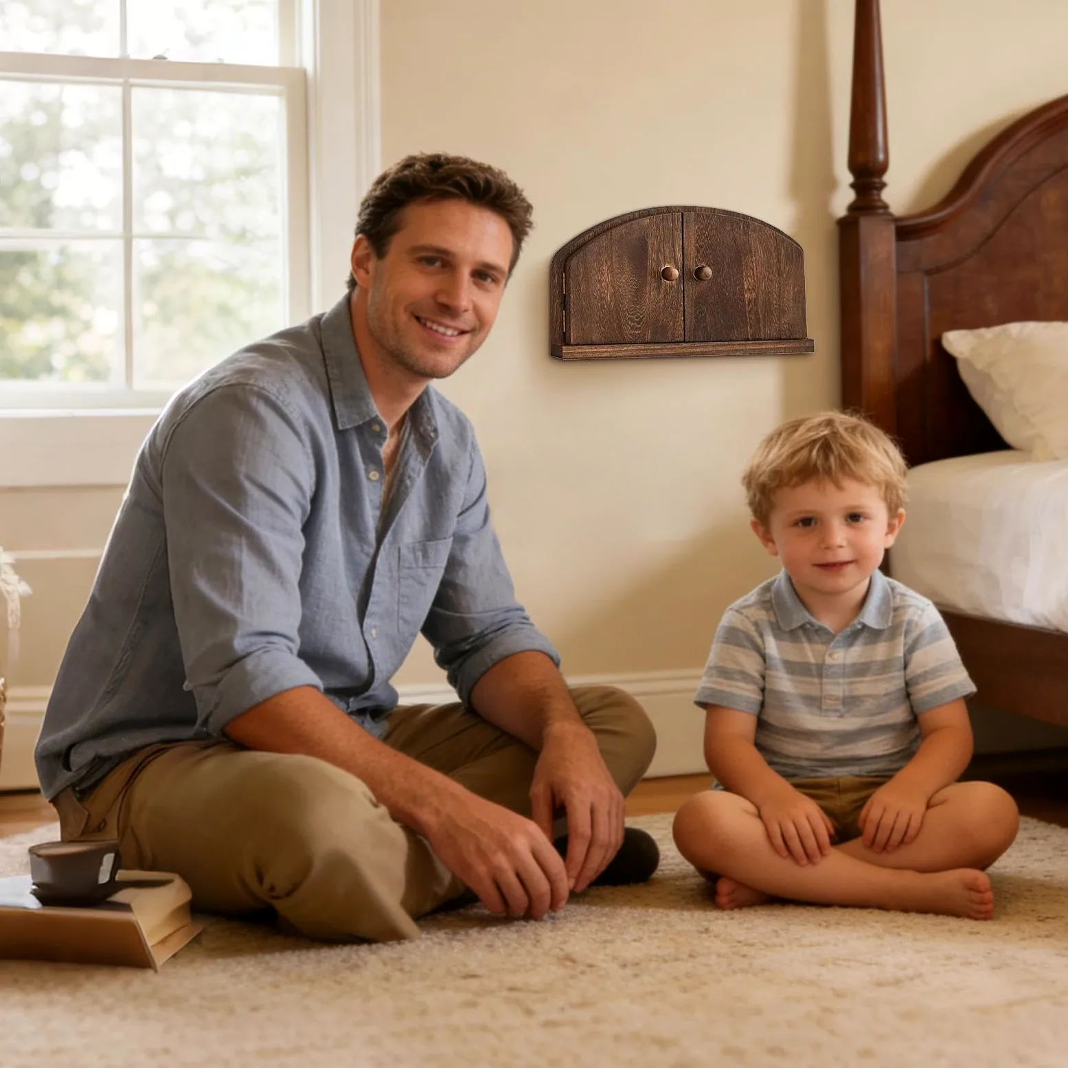 Copriprese da Parete in Legno Design Estetico Naturale con Rivestimento | Copriplacca con Porta Fatata per Camera da Soggiorno Bagno Asilo Appartamento Dormitorio Ufficio Scuola Bambini Animali Do