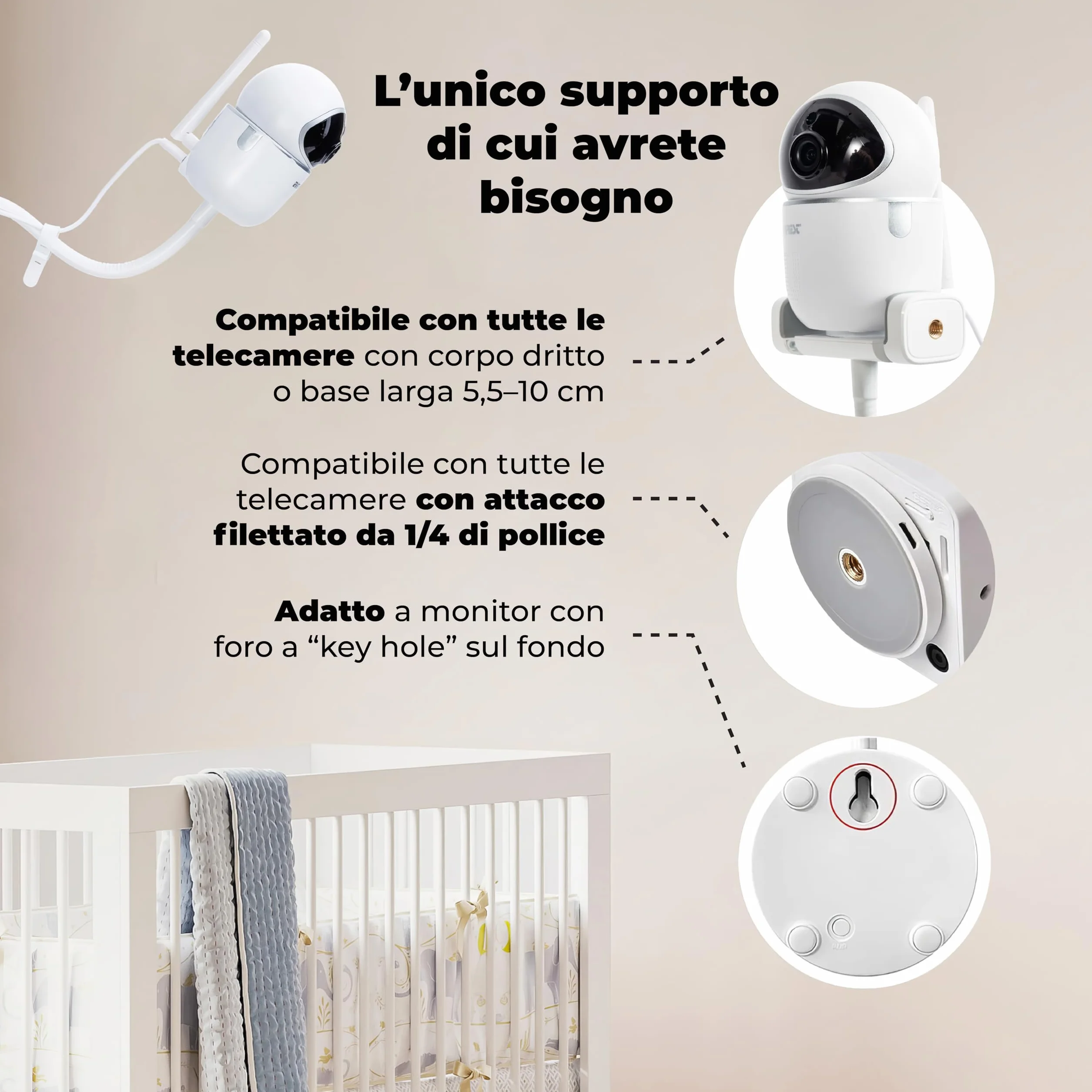 goozie Supporto da pavimento per baby monitor, compatibile con i modelli di fotocamera universale Babysense, Boifun, Hellobaby, GHB, Tapo, Vtech e tutte le fotocamere con vite da 1/4 di supporto per