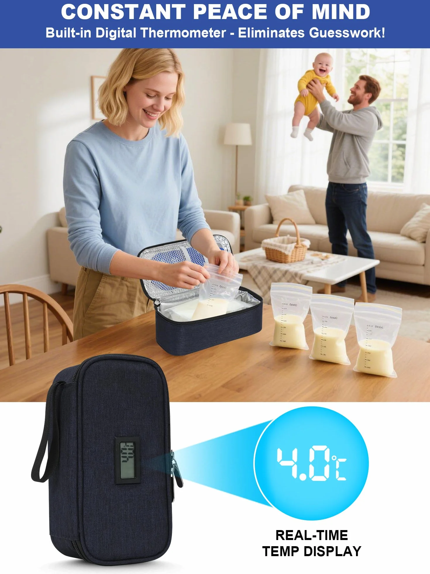 YOUSHARES Borsa termica per latte materno, borsa da viaggio per latte materno (blu navy)