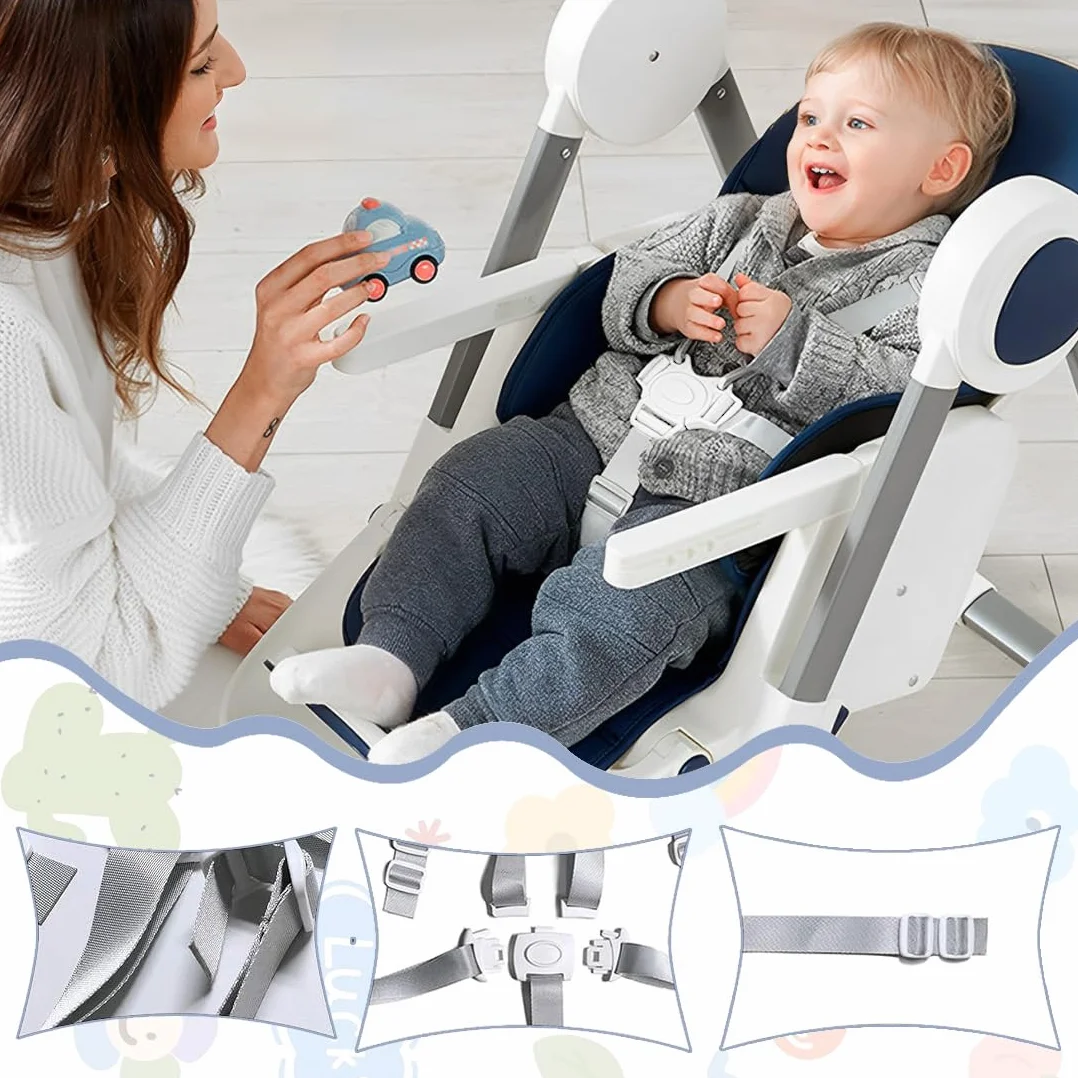 1 Pcs Cinture Universali per Seggiolone Cinghie per Seggiolone a 5 Punti, Regolabile Cintura di Sicurezza per Bambini per Seggiolino Cinghie Passeggini,cinghie seggiolone,Con tampone (Grigio)