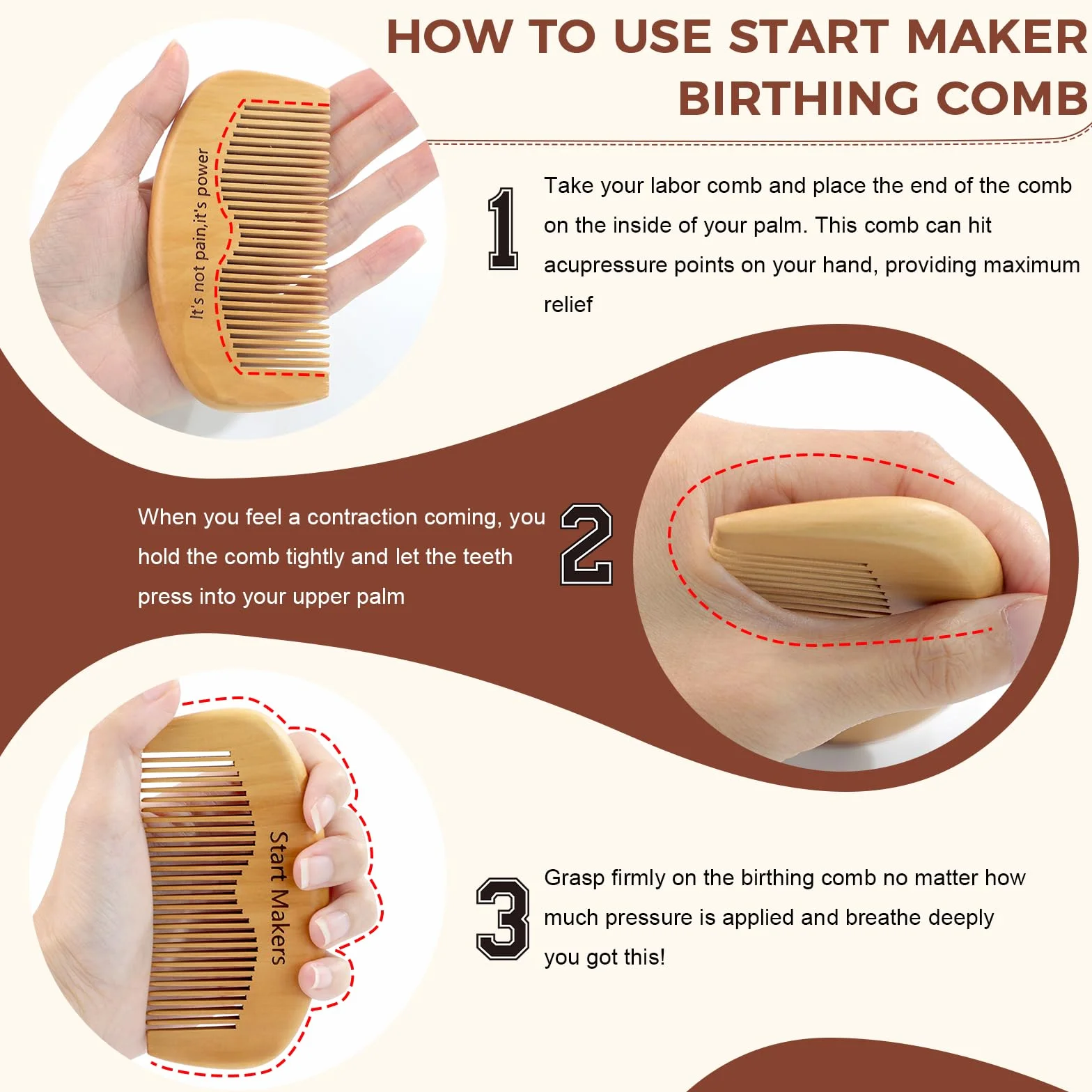 Start Makers Pettine da Parto & Pettine in Legno, Doppia Funzione per Travaglio e Capelli, Regalo Originale per Donna Incinta, Ideale per Ospedale e Dopo Parto