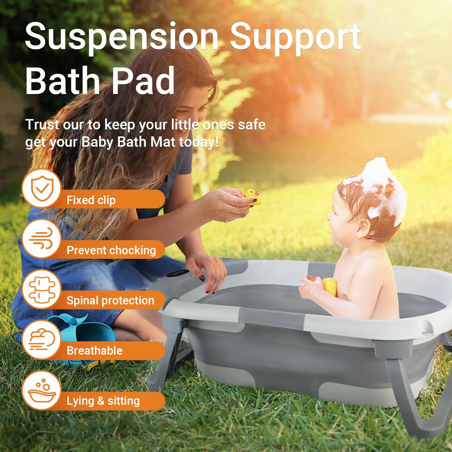 Vaschetta da Bagno per Neonati Pieghevole con Cuscino Antiscivolo e Termometro, Vasca Portatile con Struttura, Ideale per Viaggi e Docce per Bambini