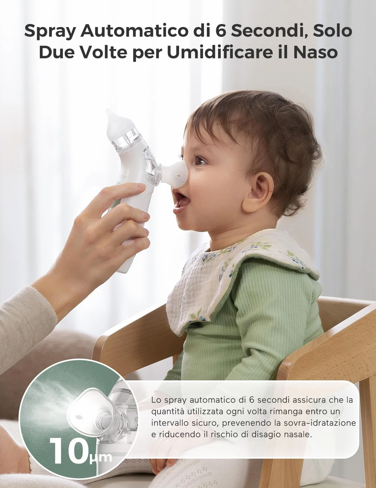Momcozy BreezyClea Aspiratore Nasale Neonato Elettrico 2 in 1 con Spray, Aspirazione 65 kPa di Grado Ospedaliero, 4 Livelli Regolabili, Silenzioso e Portatile, Luce e Musica Calmanti