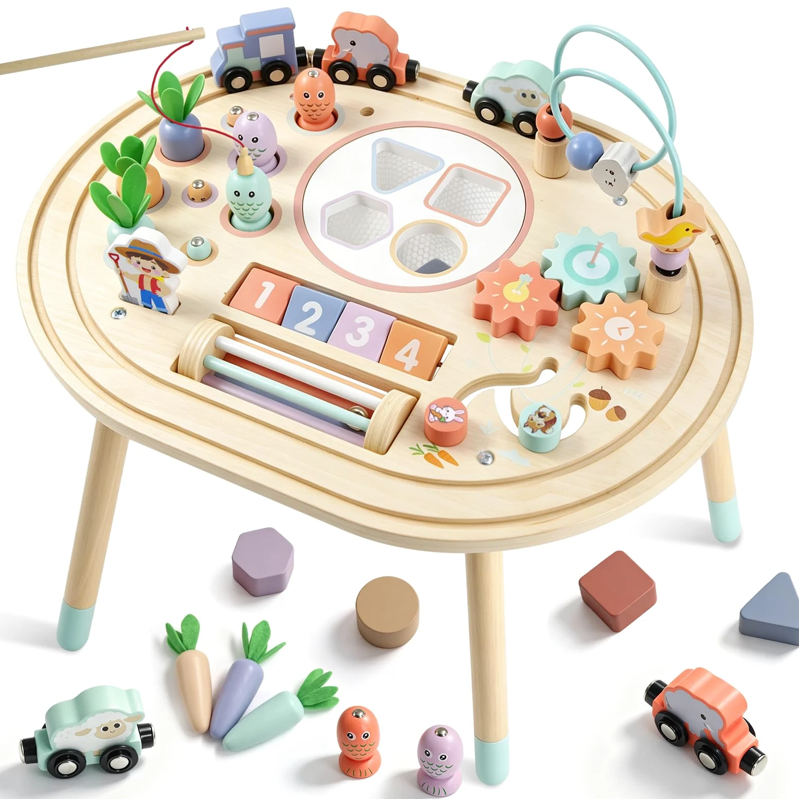 Giocattolo Montessori 10 in 1 - Tavolo attività in legno a partire da 1 anno | Montessori - Tavolo da gioco per abilità motorie, giocattolo educativo per bambini dai 18 mesi in su