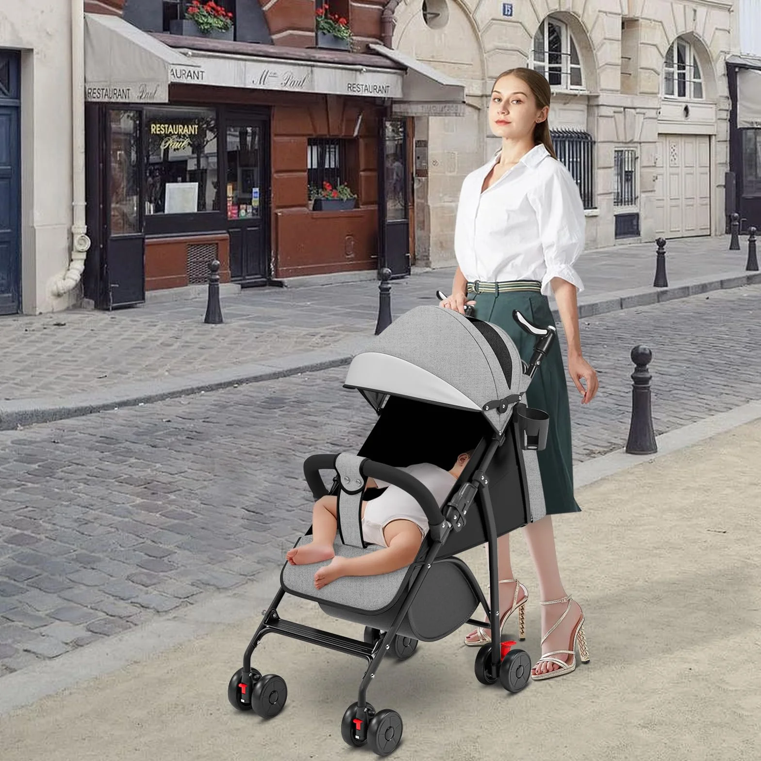 OHMG Passeggino Leggero e Compatto,Passeggini compatti Confortevole,Passeggino Sport Per Bambin,Pieghevole,25kg,Chiusura una Mano,UPF 50+,Zanzariere,Cinture di sicurezza a 5 punti