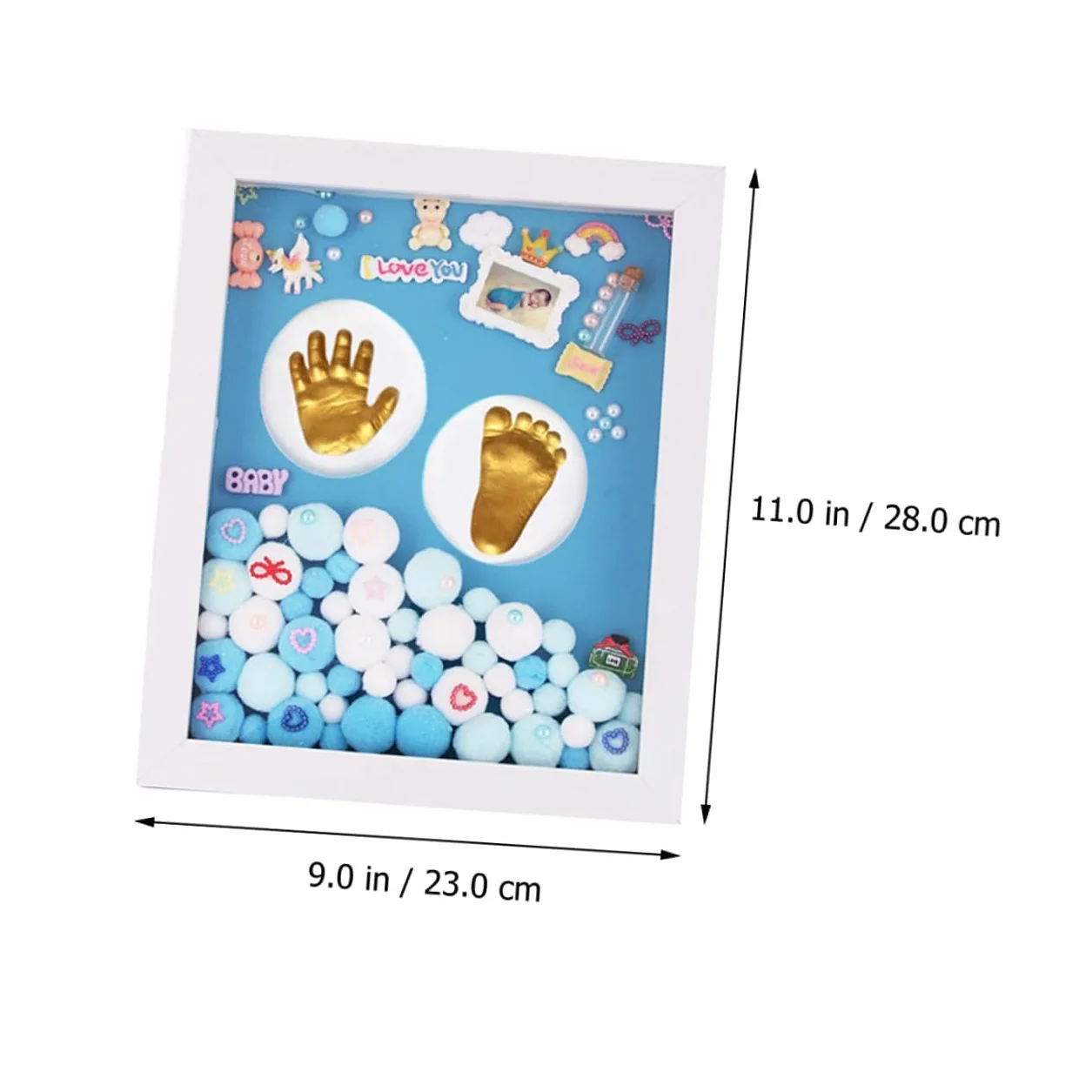 Yardwe Cornice Impronte Neonata in Acrilico Oro Kit Regalo Personalizzato per Battesimo e Decorazione Parete Shower