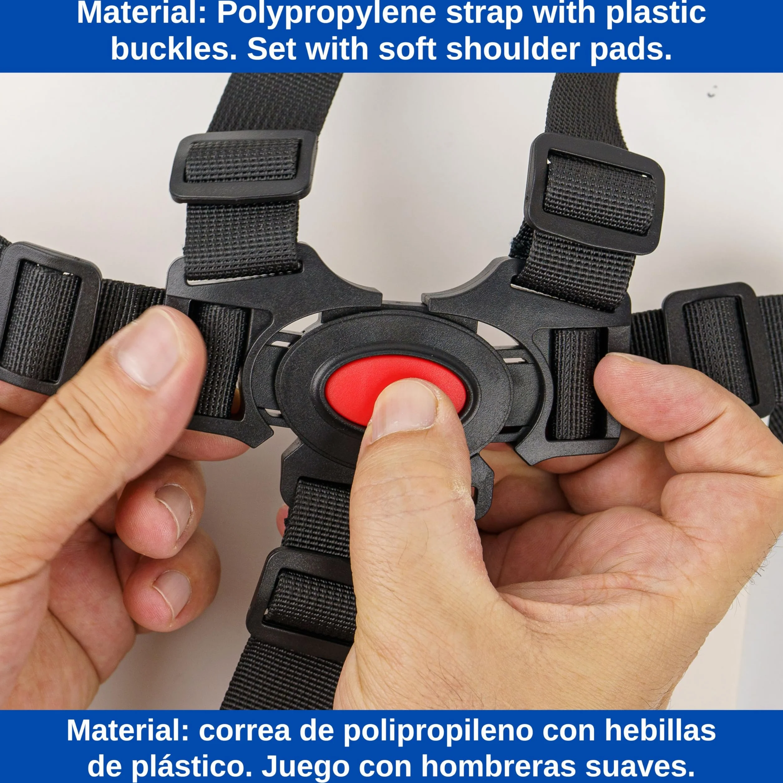 Sistema Cinture a 5 Punti con spallacci per infilare – Accessori Passeggino, Carrozzina, Seggiolone – Cintura di Sicurezza Bambino, Imbracatura Facile da Collegare, con Fibbie a Barra per Anelli Fissi