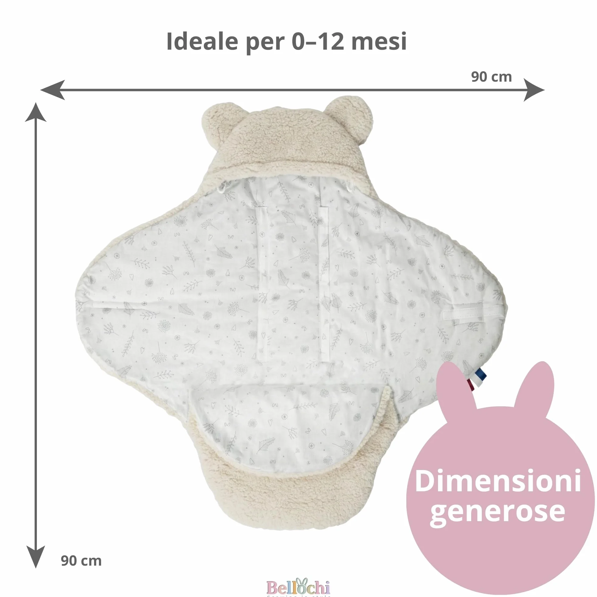 Bellochi Coperta per Ovetto e Passeggino, Bianca, 90 x 90 cm, per Seggiolino Auto, Morbida in Cotone Oeko-TEX, Invernale per Bambini