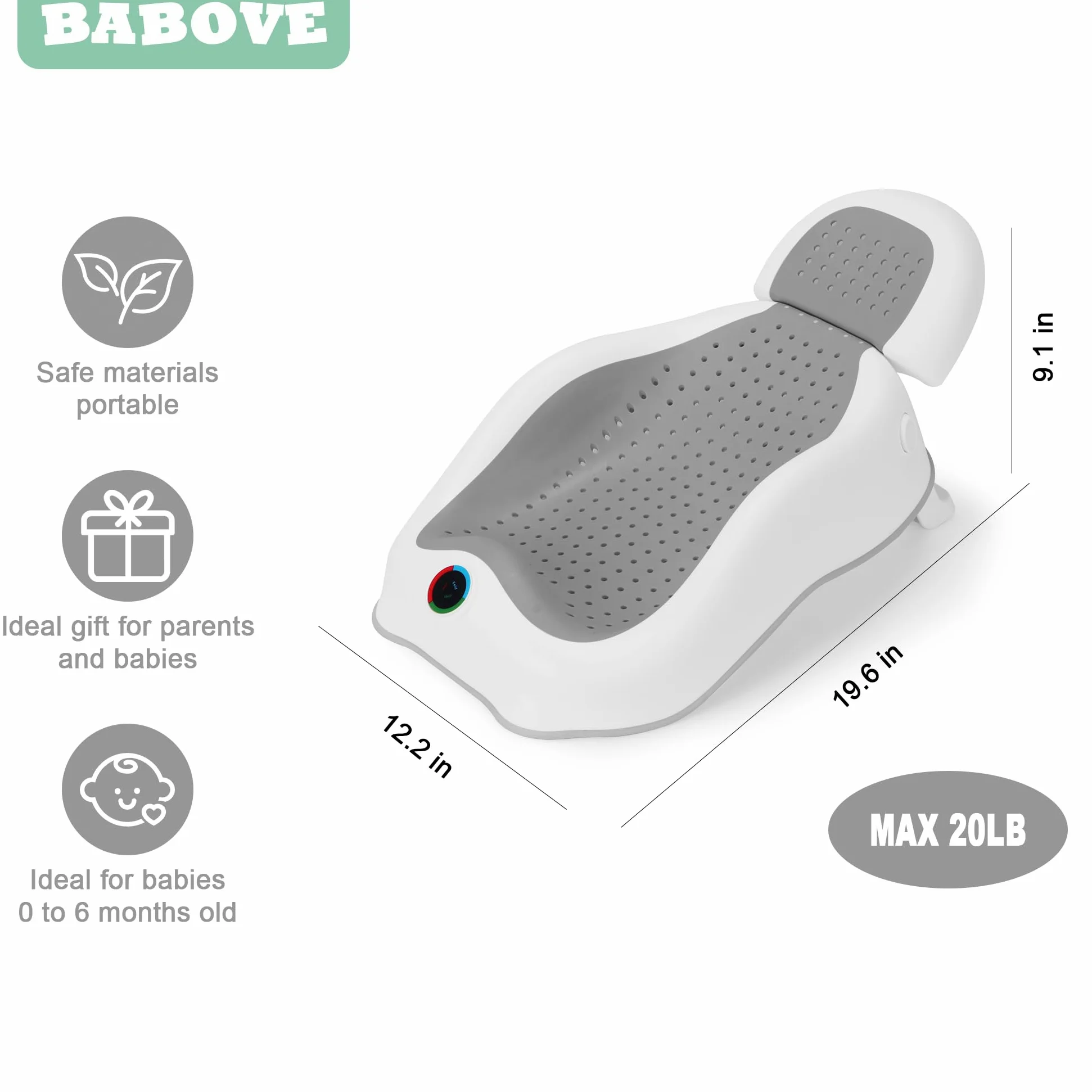 babove Supporto per il bagnetto per neonati, vasca da bagno con termometro, vasca da bagno pieghevole per bambini, vaschetta per neonati per gli elementi essenziali per neonati (grigio scuro)