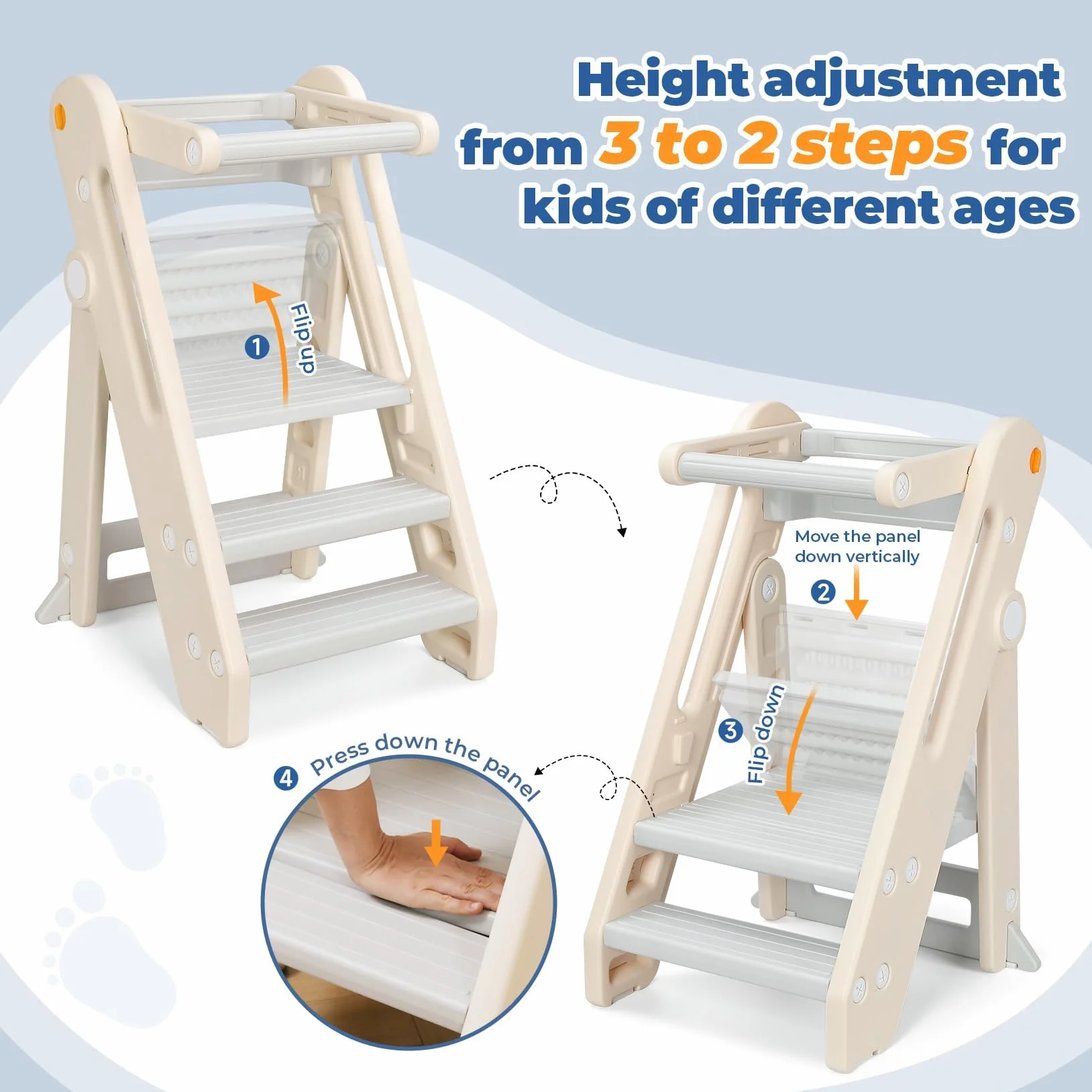 Onasti Torre di Apprendimento per Bambini, Learning Tower,Torre Montessoriana Pieghevole e Regolabile in Altezza per Bambini per Bancone Cucina Lavandino Bagno, Torretta Montessoriana (Bianco)