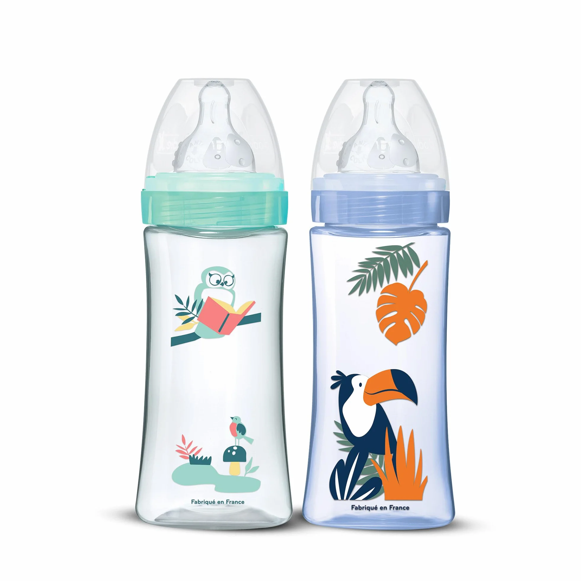Dodie - Set di 2 biberon(2 unità - confezione da 1) anticoliche per iniziativa, 2 x 330 ml, tettarella rotonda, portata 3, senza BPA, +6 mesi, blu pompiere