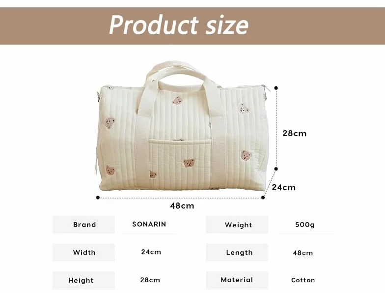 Generisch Embroidery Baby Changing Bag, elegante borsa da viaggio in cotone, grande capacità, borsa da viaggio, borsa per la mamma, borsa per la mamma, borsa portatile leggera, borsa per la mamma con